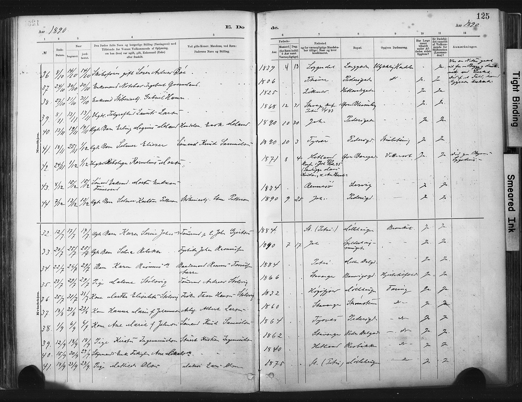 St. Johannes sokneprestkontor, AV/SAST-A-101814/001/30/30BA/L0003: Parish register (official) no. A 3, 1885-1910, p. 125