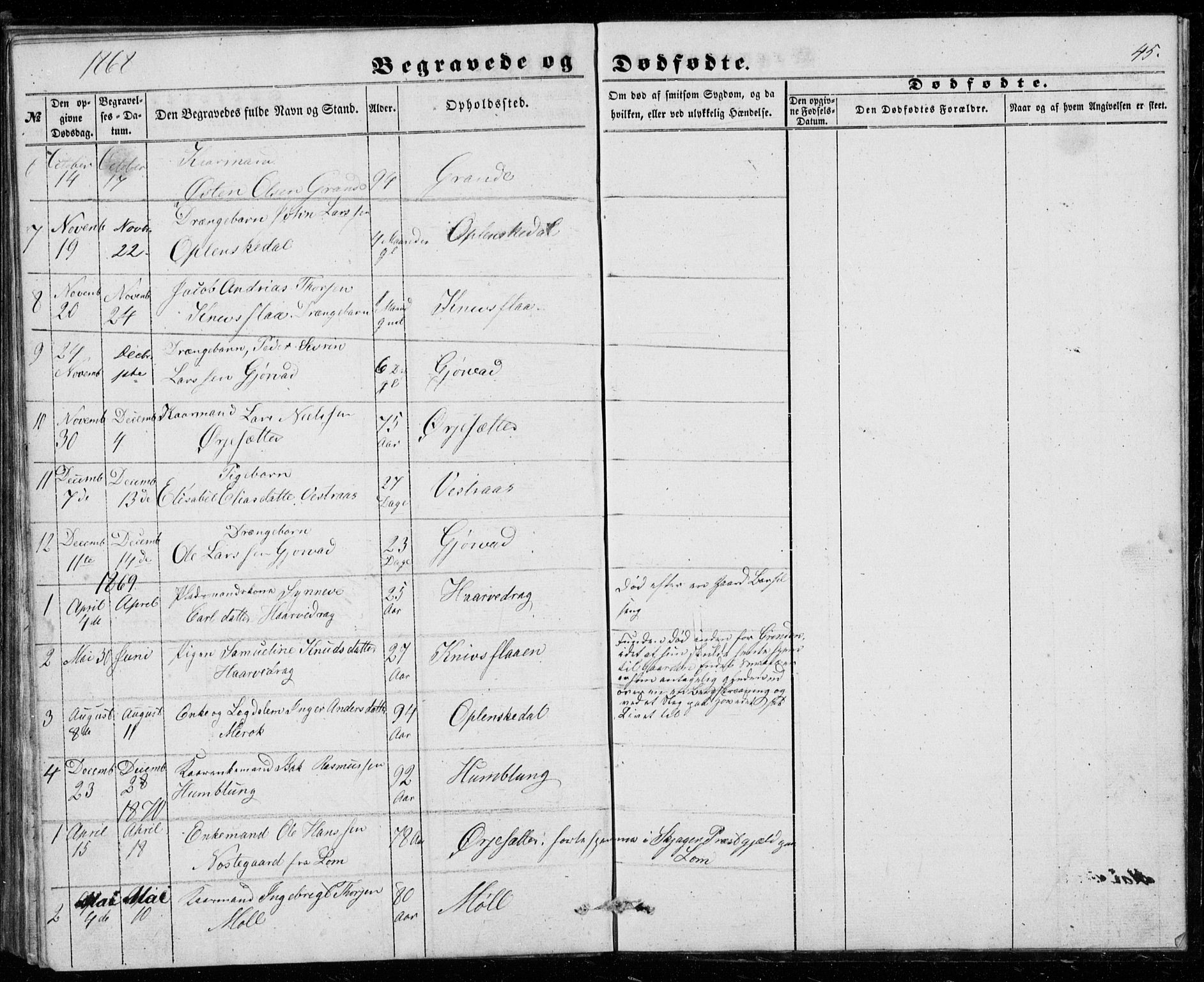 Ministerialprotokoller, klokkerbøker og fødselsregistre - Møre og Romsdal, SAT/A-1454/518/L0234: Parish register (copy) no. 518C01, 1854-1884, p. 45