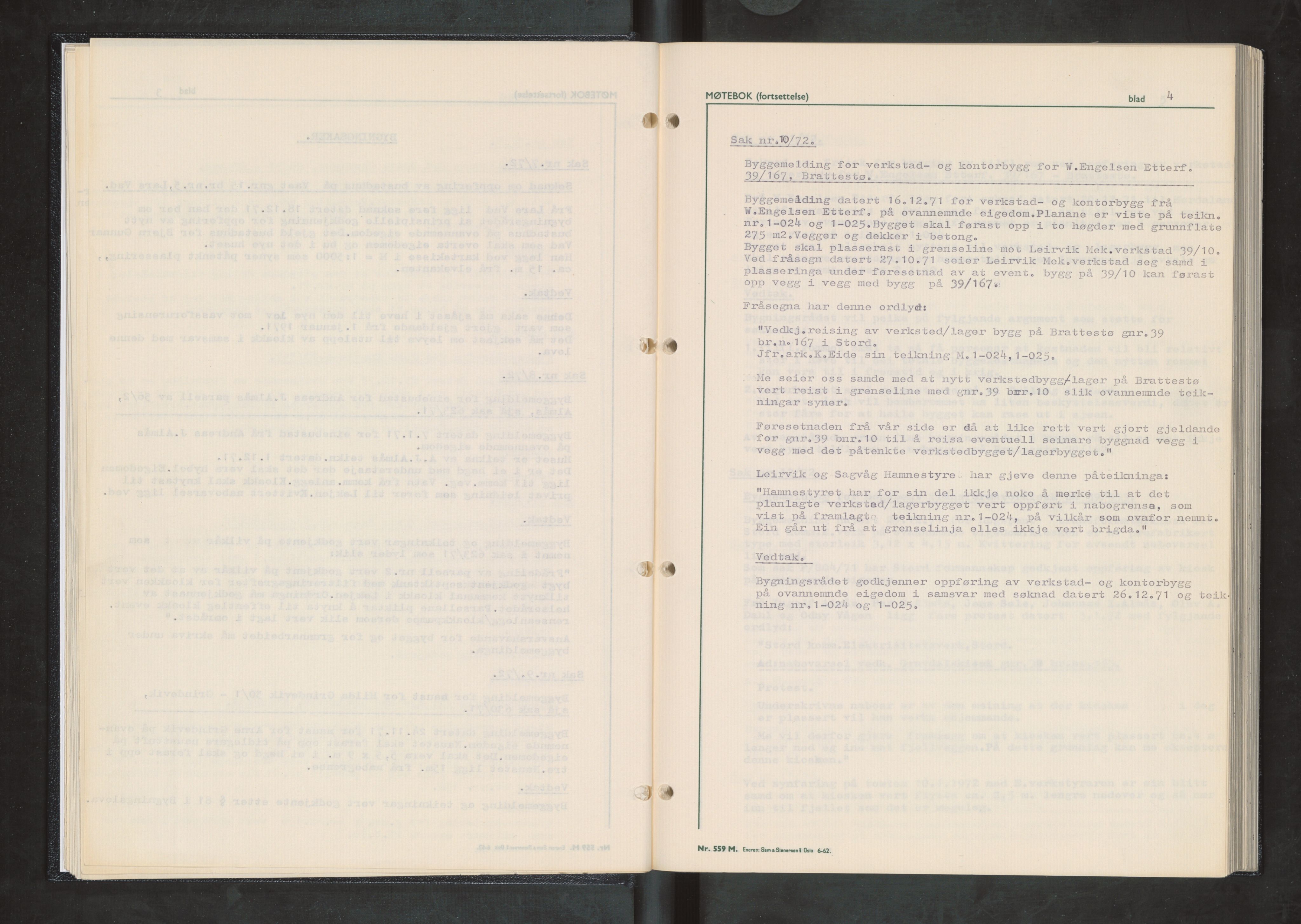 Stord kommune. Bygningsrådet, IKAH/1221-511/A/Aa/L0009: Møtebok for Stord bygningsråd, 1972