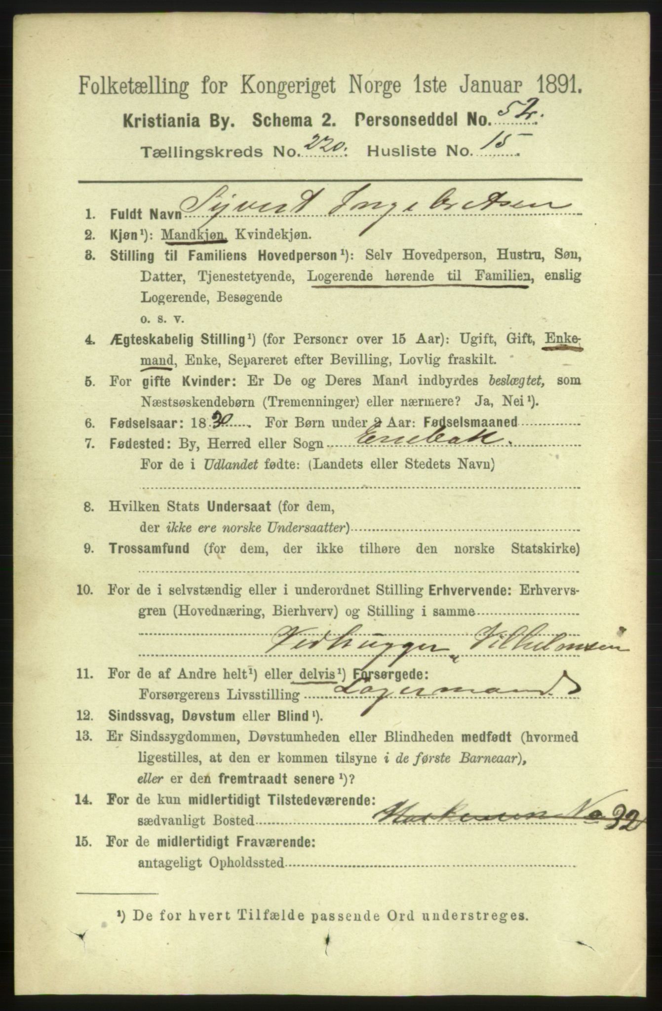 RA, 1891 census for 0301 Kristiania, 1891, p. 131450