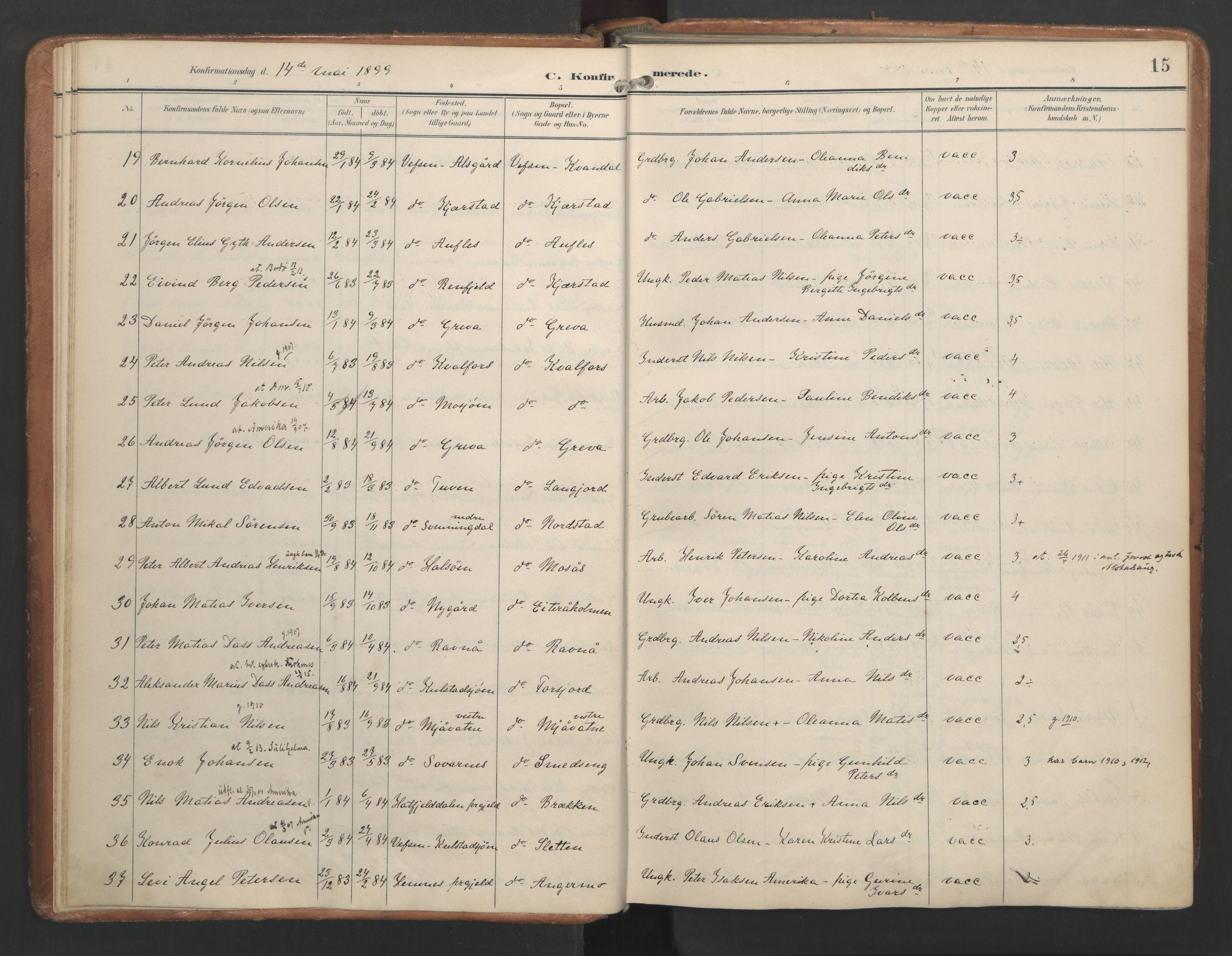 Ministerialprotokoller, klokkerbøker og fødselsregistre - Nordland, AV/SAT-A-1459/820/L0298: Parish register (official) no. 820A19, 1897-1915, p. 15