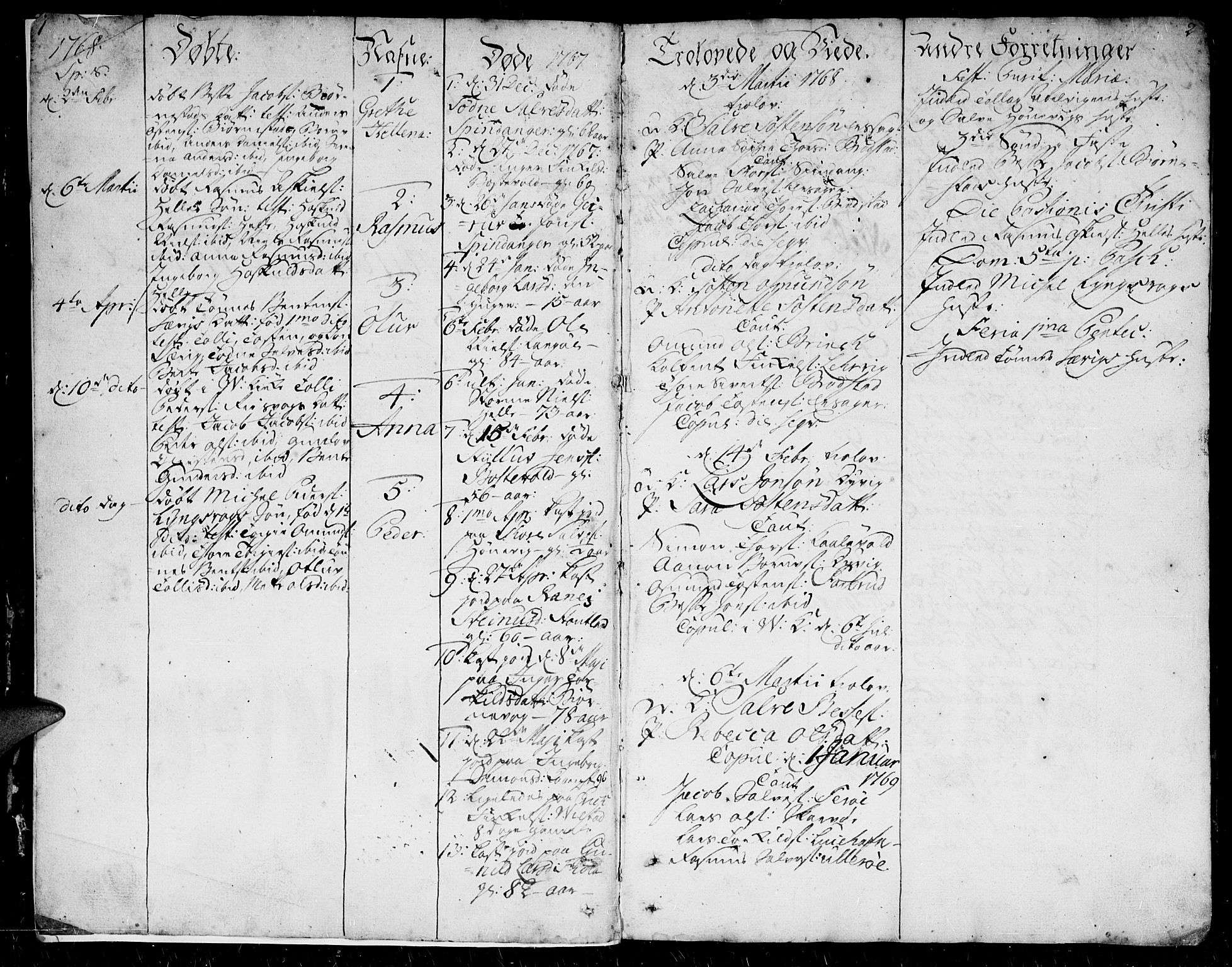 Herad sokneprestkontor, SAK/1111-0018/F/Fa/Faa/L0001: Parish register (official) no. A 1 /2, 1768-1797, p. 1-2