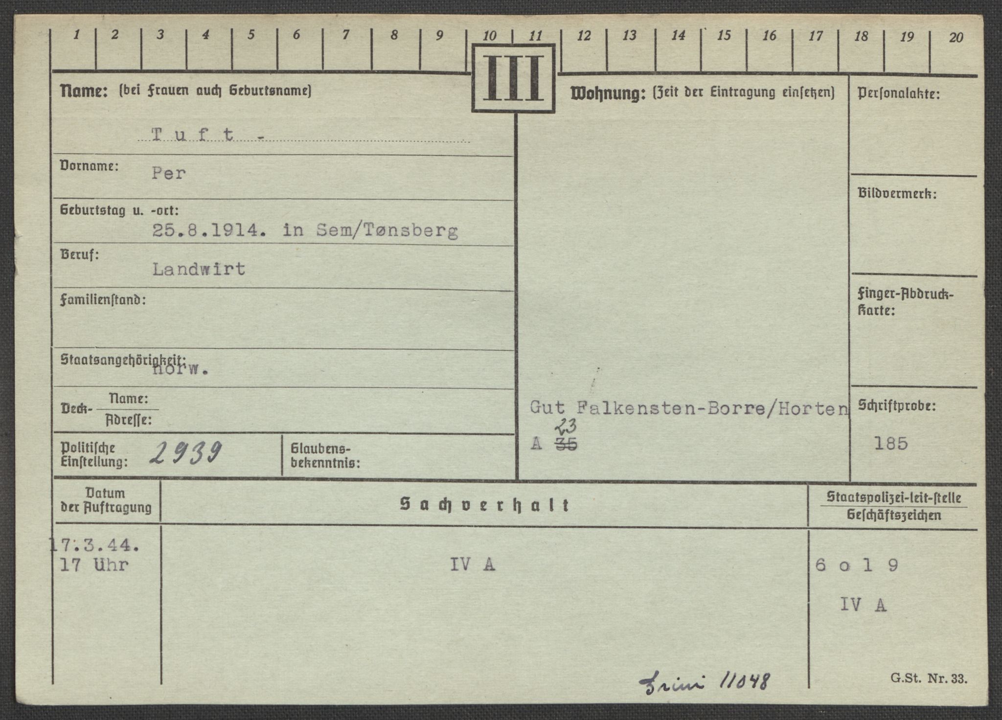 Befehlshaber der Sicherheitspolizei und des SD, RA/RAFA-5969/E/Ea/Eaa/L0010: Register over norske fanger i Møllergata 19: Sø-Å, 1940-1945, p. 538