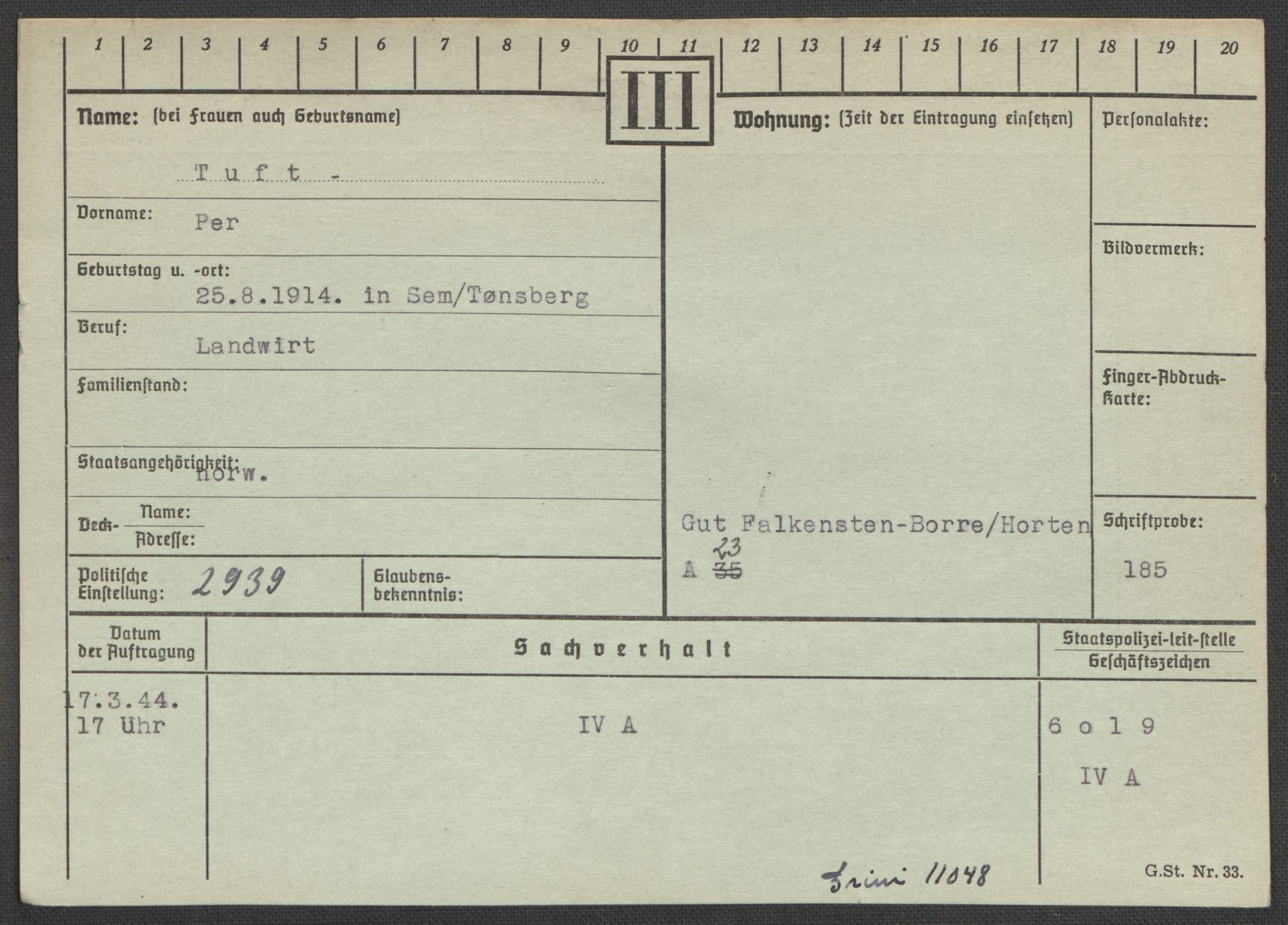 Befehlshaber der Sicherheitspolizei und des SD, AV/RA-RAFA-5969/E/Ea/Eaa/L0010: Register over norske fanger i Møllergata 19: Sø-Å, 1940-1945, p. 538