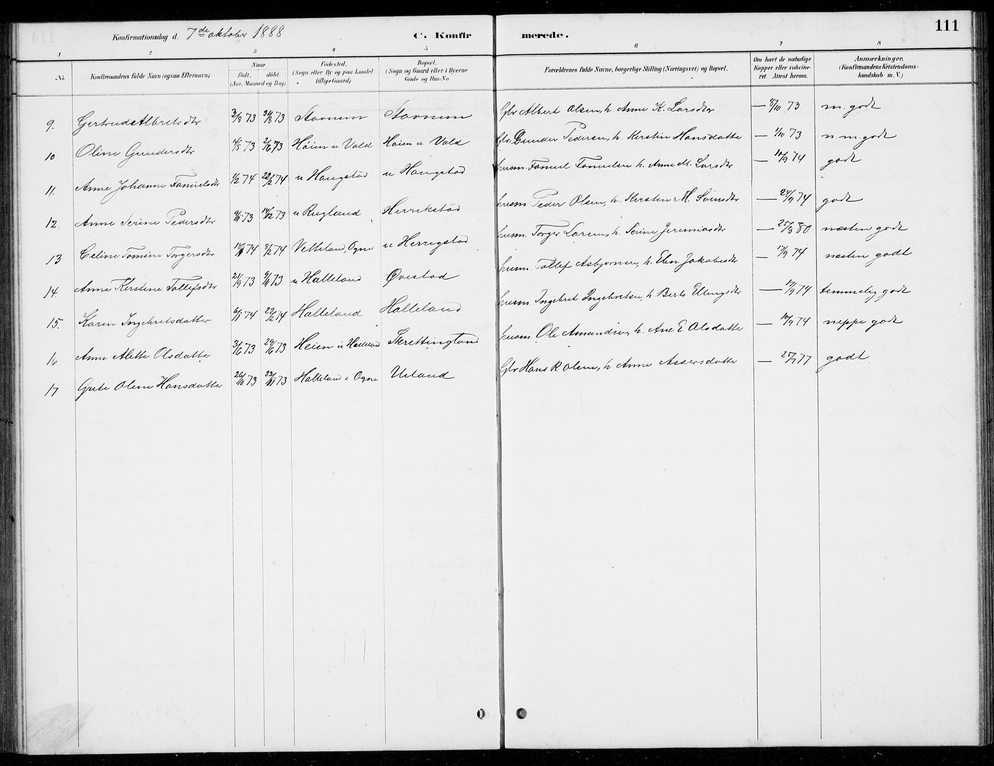 Hå sokneprestkontor, AV/SAST-A-101801/001/30BB/L0004: Parish register (copy) no. B 4, 1883-1899, p. 111