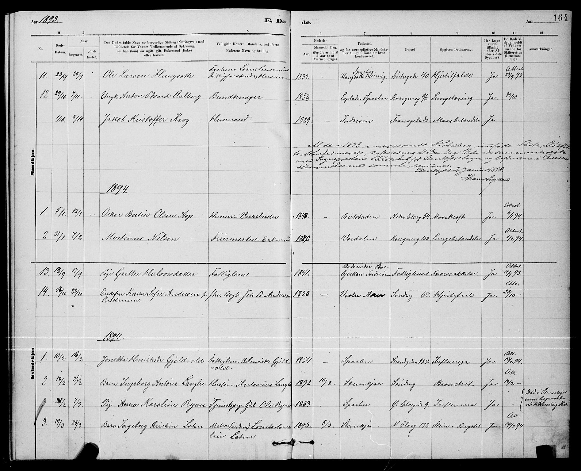 Ministerialprotokoller, klokkerbøker og fødselsregistre - Nord-Trøndelag, SAT/A-1458/739/L0374: Parish register (copy) no. 739C02, 1883-1898, p. 164