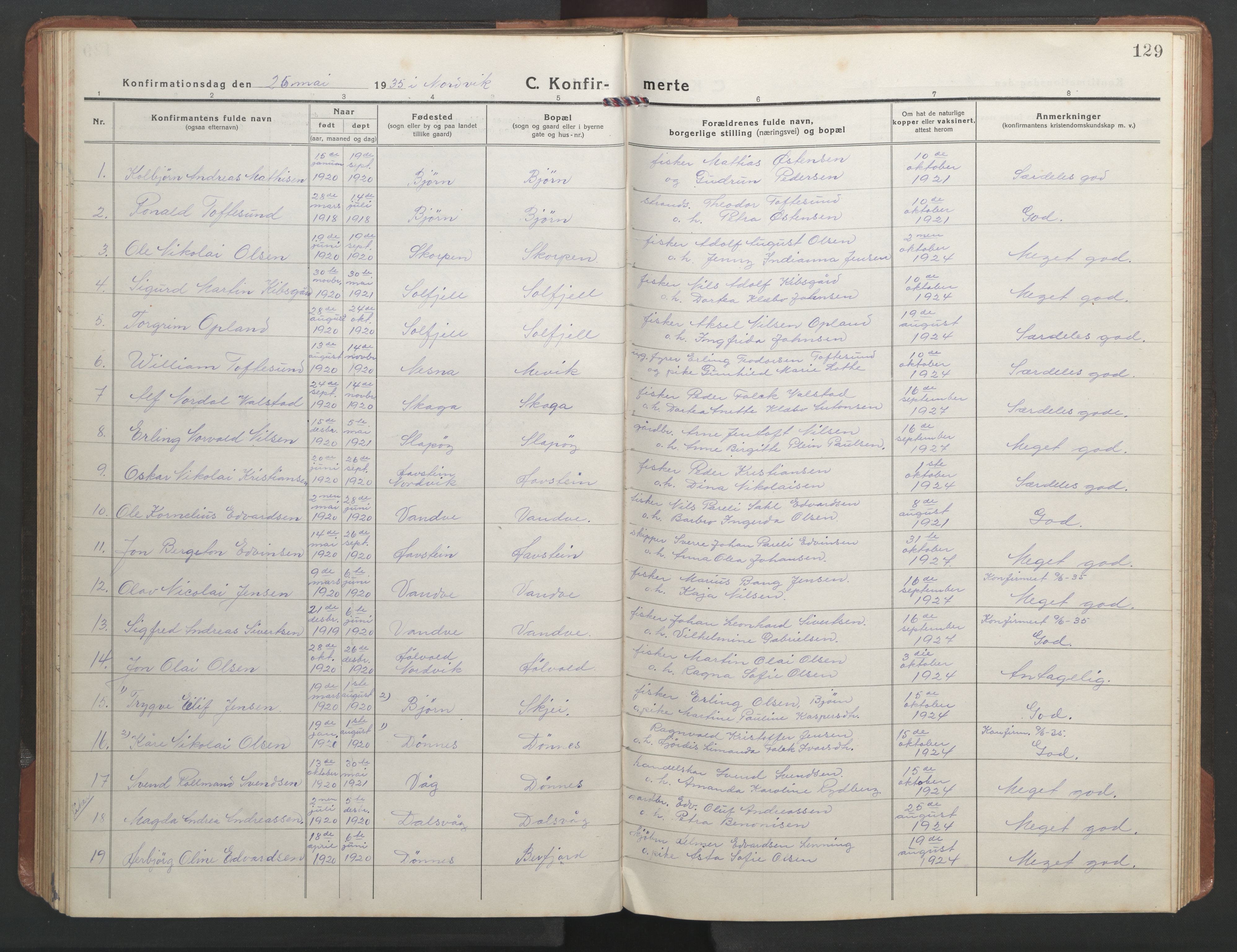 Ministerialprotokoller, klokkerbøker og fødselsregistre - Nordland, SAT/A-1459/836/L0539: Parish register (copy) no. 836C03, 1917-1949, p. 129
