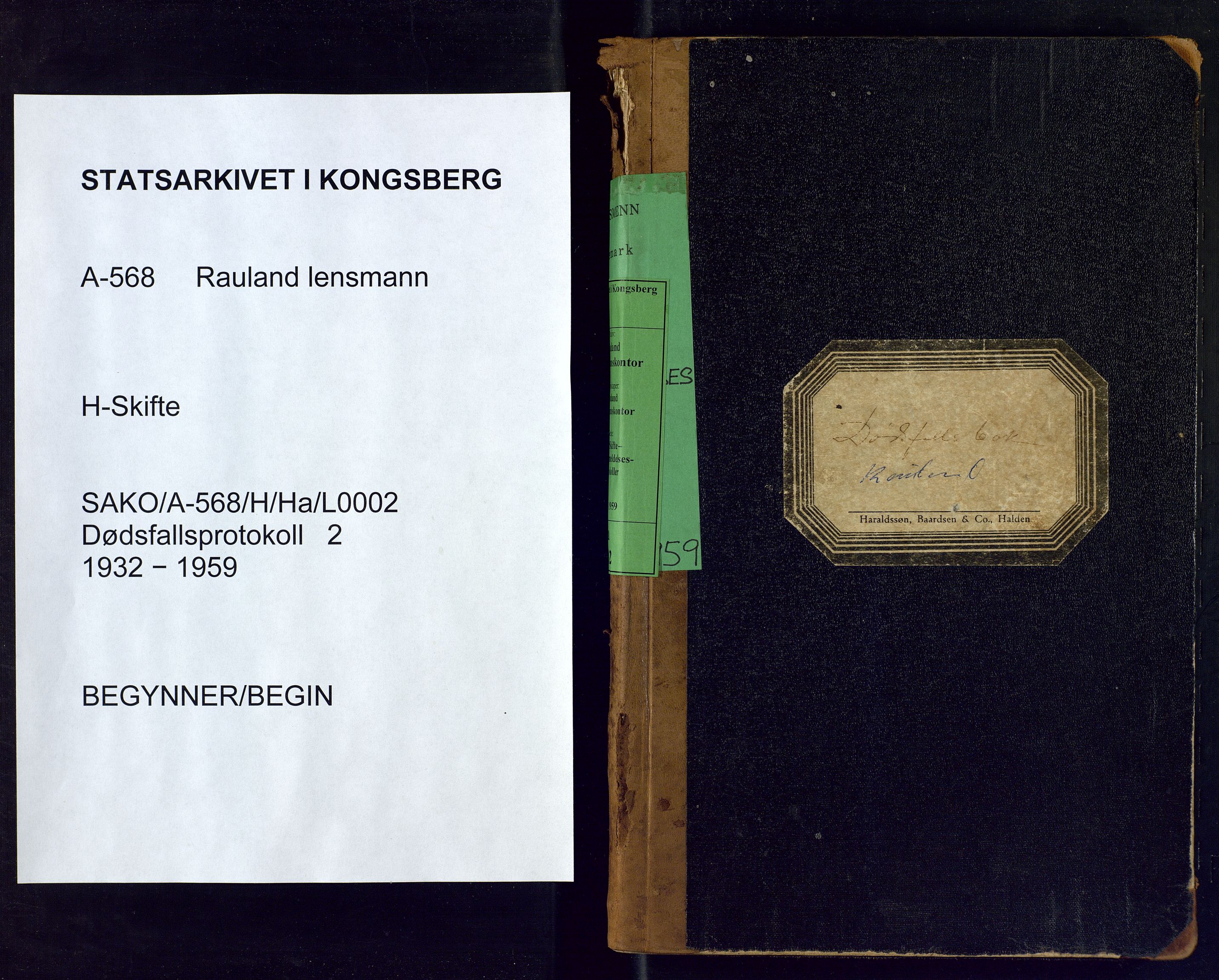 Rauland lensmannskontor, SAKO/A-568/H/Ha/L0002: Dødsfallsprotokoll, 1932-1959