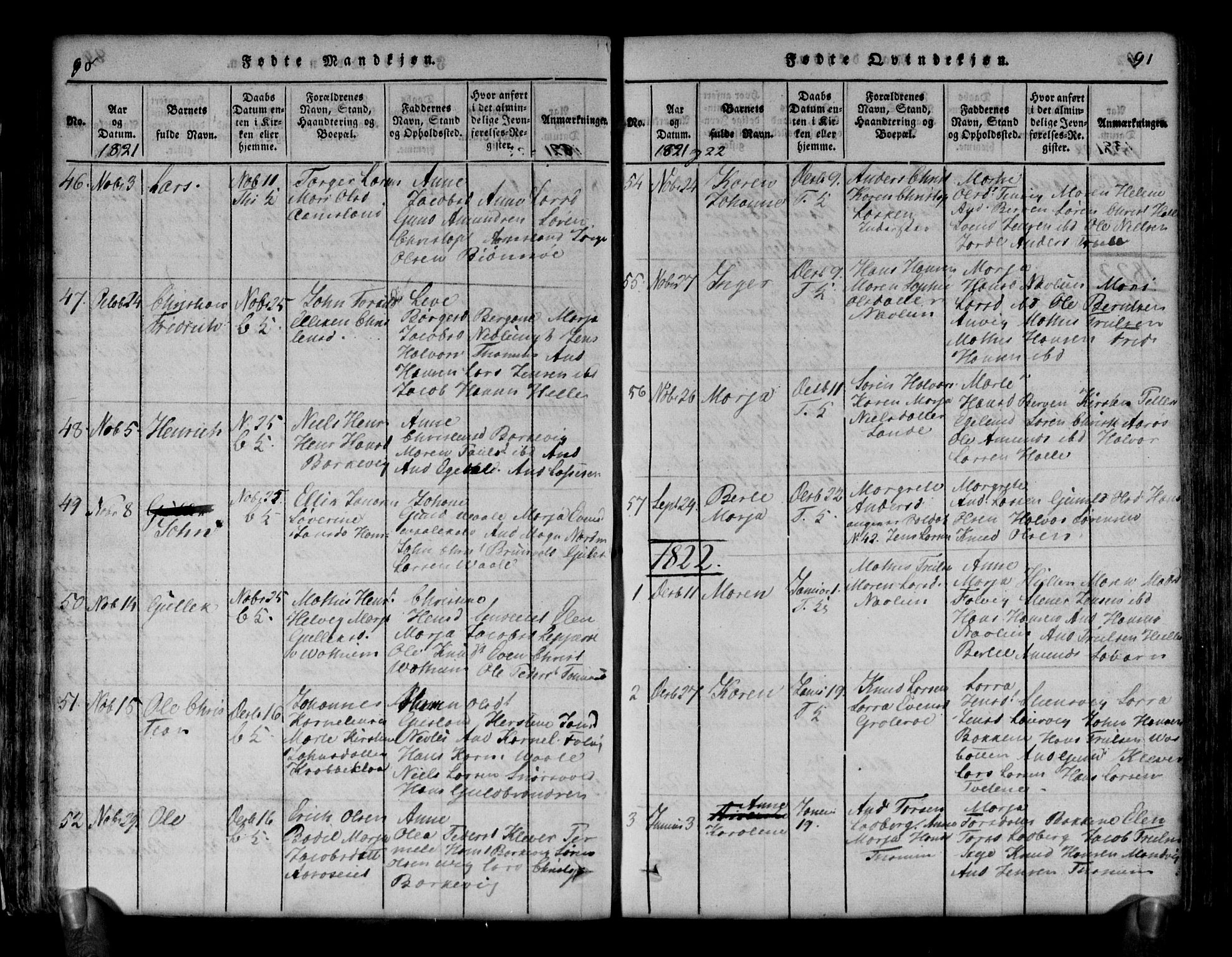 Brunlanes kirkebøker, SAKO/A-342/G/Ga/L0001: Parish register (copy) no. I 1, 1814-1834, p. 90-91