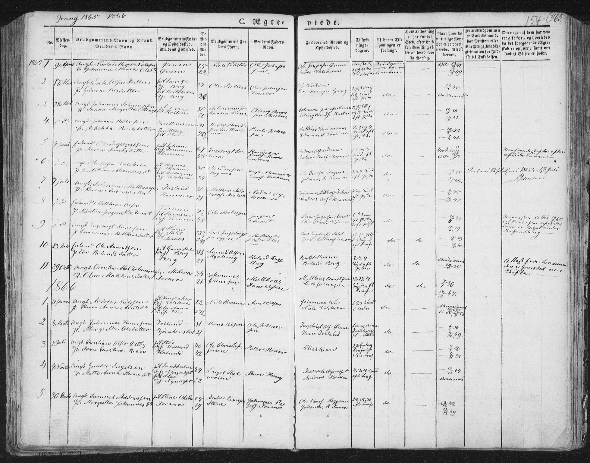 Ministerialprotokoller, klokkerbøker og fødselsregistre - Nord-Trøndelag, SAT/A-1458/758/L0513: Parish register (official) no. 758A02 /1, 1839-1868, p. 154