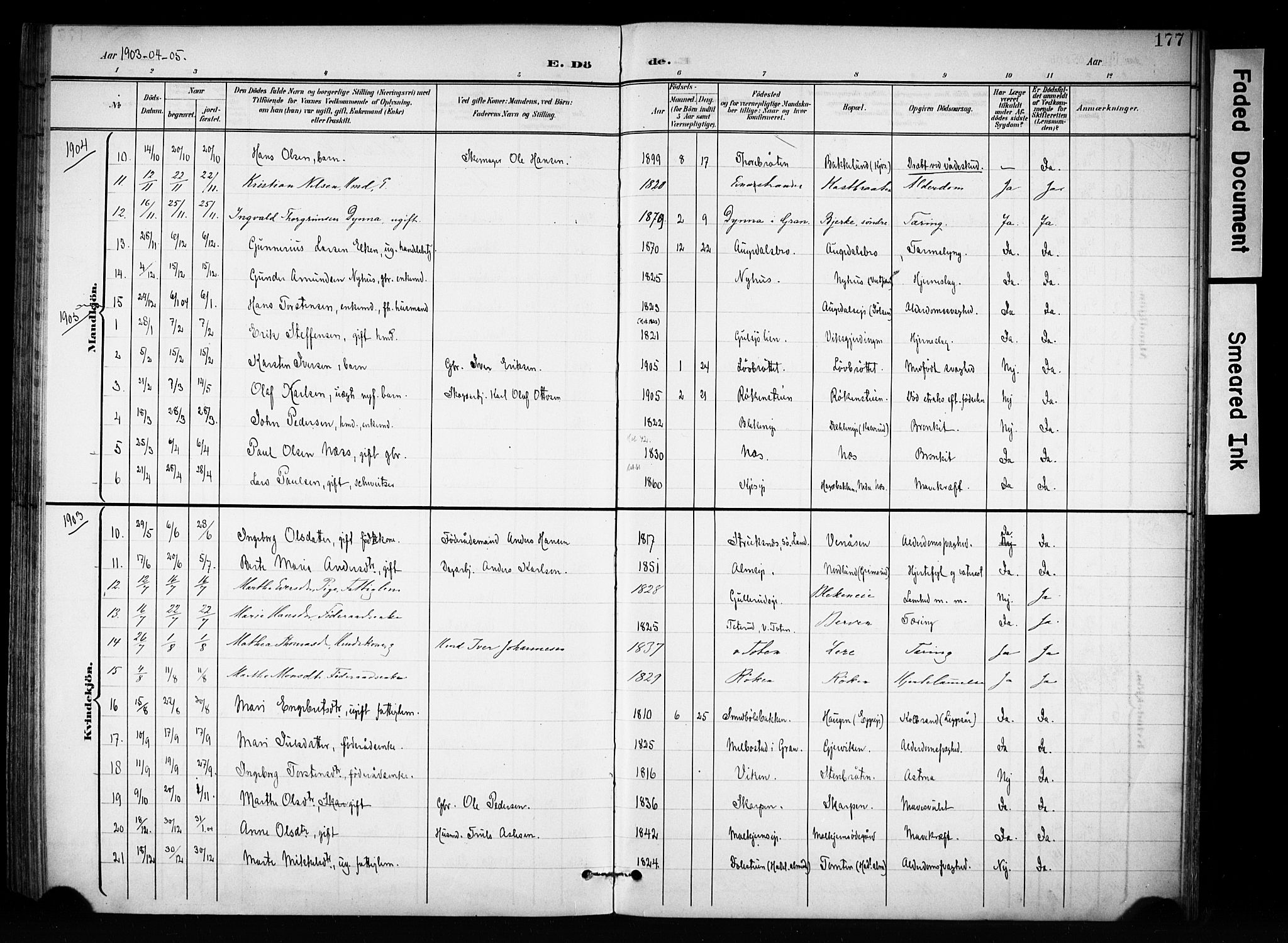 Brandbu prestekontor, SAH/PREST-114/H/Ha/Haa/L0001: Parish register (official) no. 1, 1900-1912, p. 177