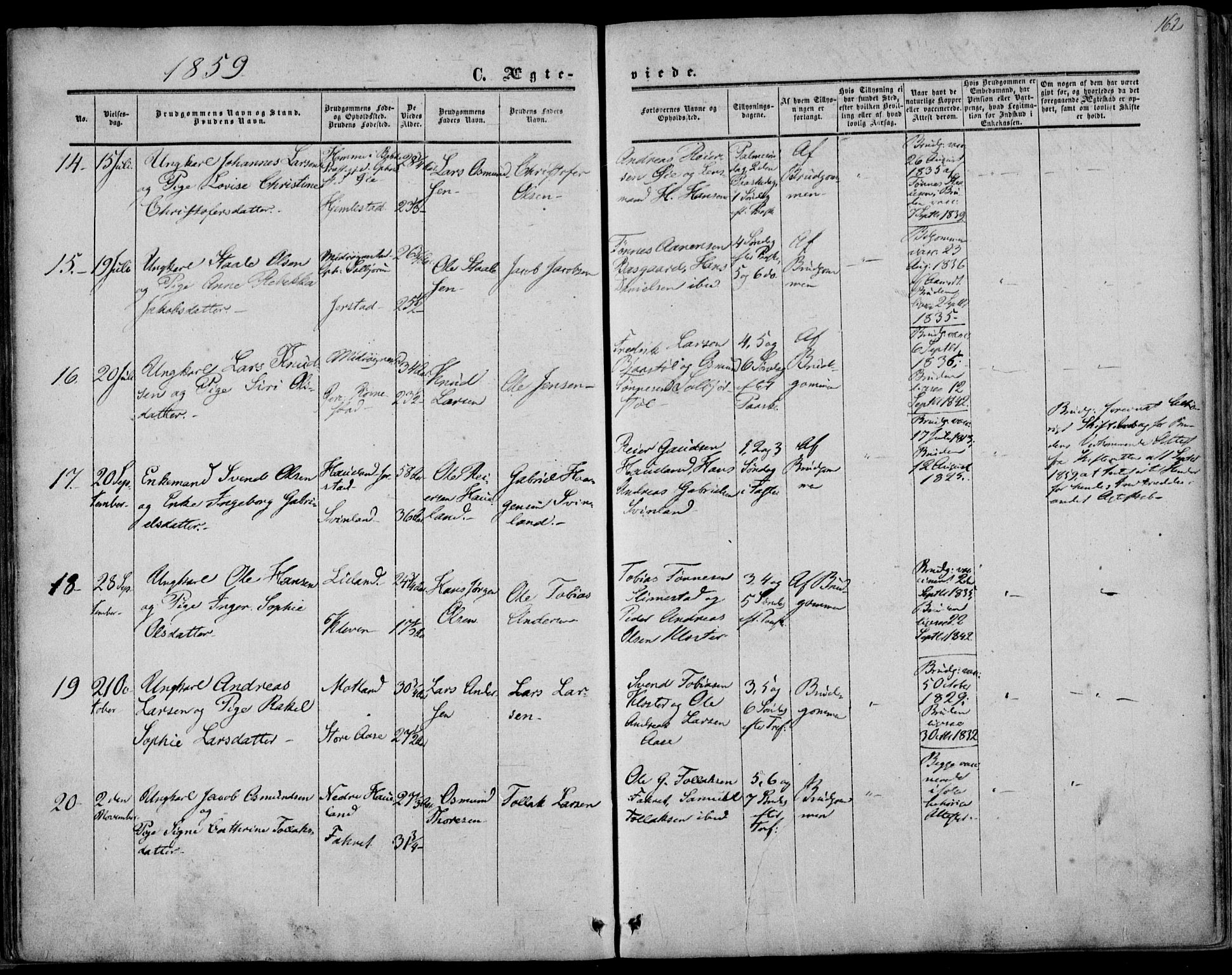 Kvinesdal sokneprestkontor, AV/SAK-1111-0026/F/Fa/Fab/L0006: Parish register (official) no. A 6, 1857-1869, p. 162