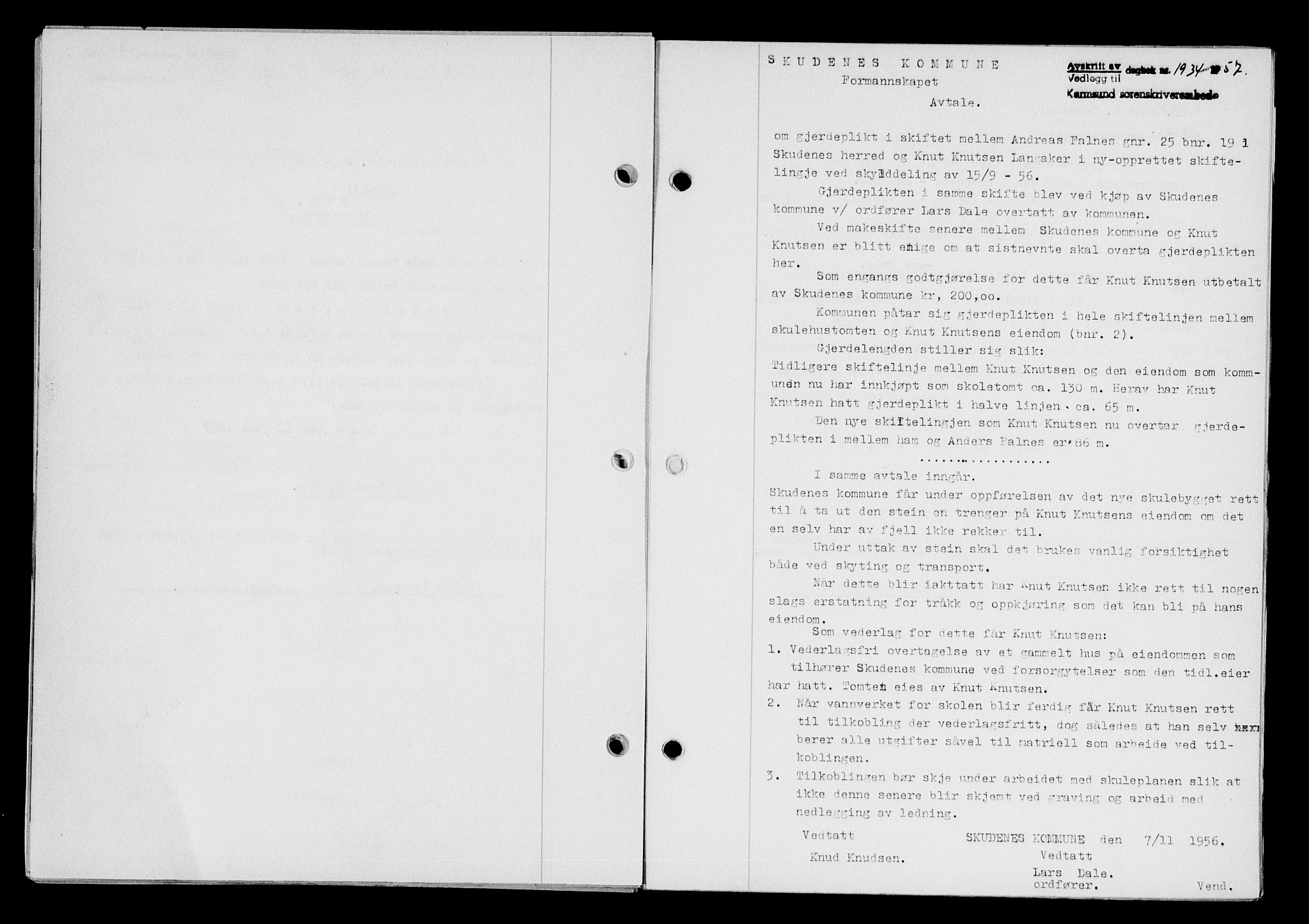 Karmsund sorenskriveri, AV/SAST-A-100311/01/II/IIB/L0125: Mortgage book no. 105A, 1957-1957, Diary no: : 1934/1957