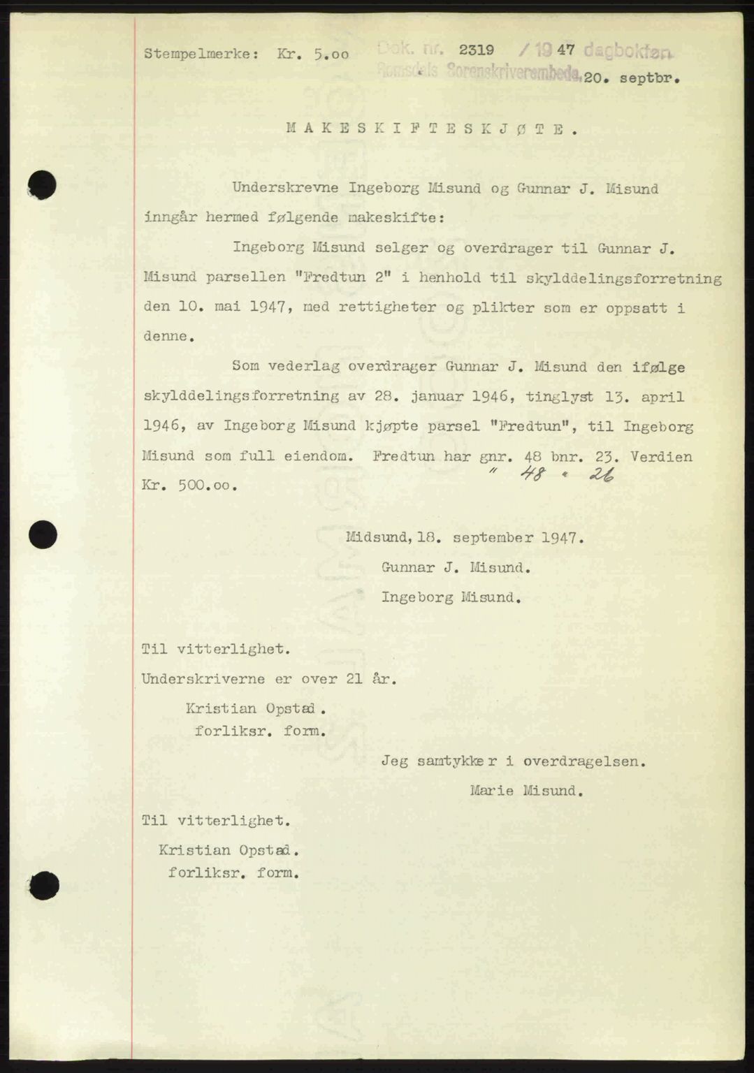 Romsdal sorenskriveri, SAT/A-4149/1/2/2C: Mortgage book no. A24, 1947-1947, Diary no: : 2319/1947
