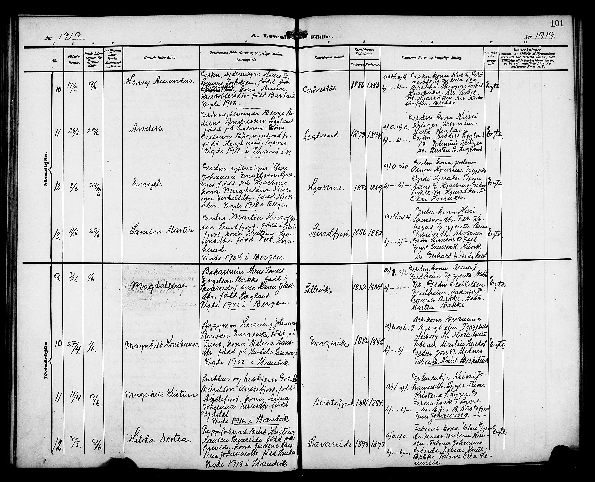 Fusa sokneprestembete, AV/SAB-A-75401/H/Hab: Parish register (copy) no. C 3, 1903-1920, p. 101