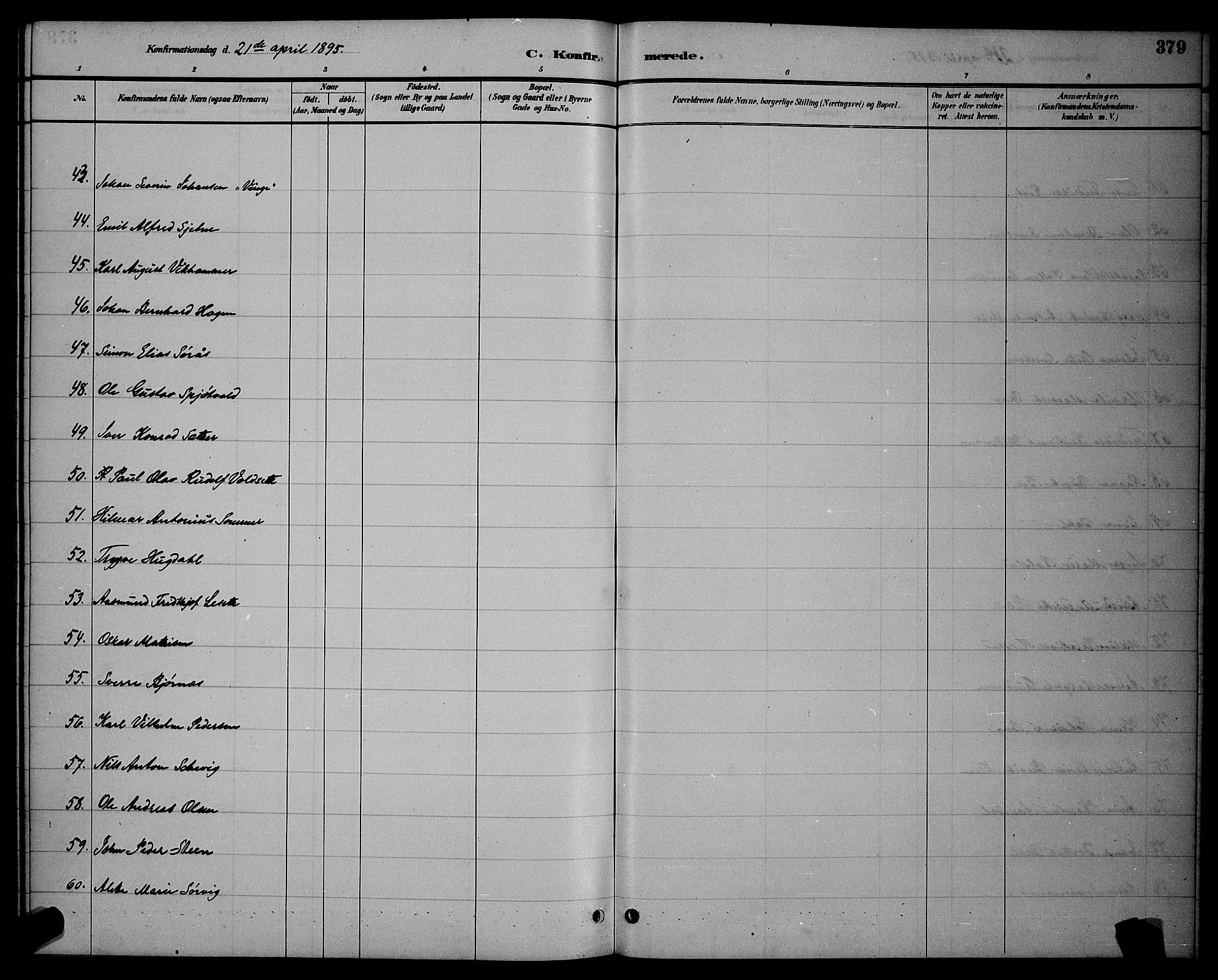 Ministerialprotokoller, klokkerbøker og fødselsregistre - Sør-Trøndelag, AV/SAT-A-1456/604/L0222: Parish register (copy) no. 604C05, 1886-1895, p. 379