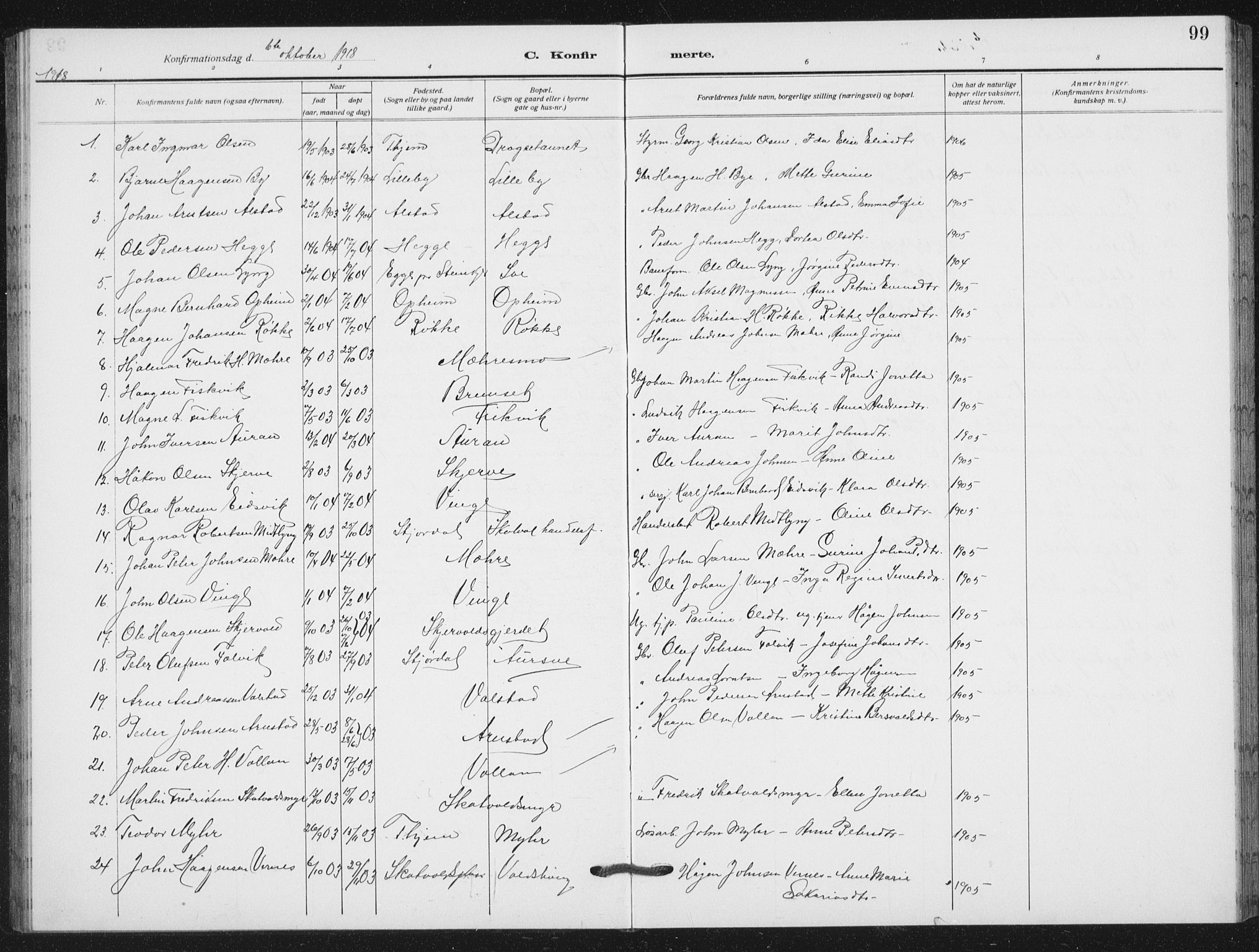 Ministerialprotokoller, klokkerbøker og fødselsregistre - Nord-Trøndelag, SAT/A-1458/712/L0104: Parish register (copy) no. 712C02, 1917-1939, p. 99