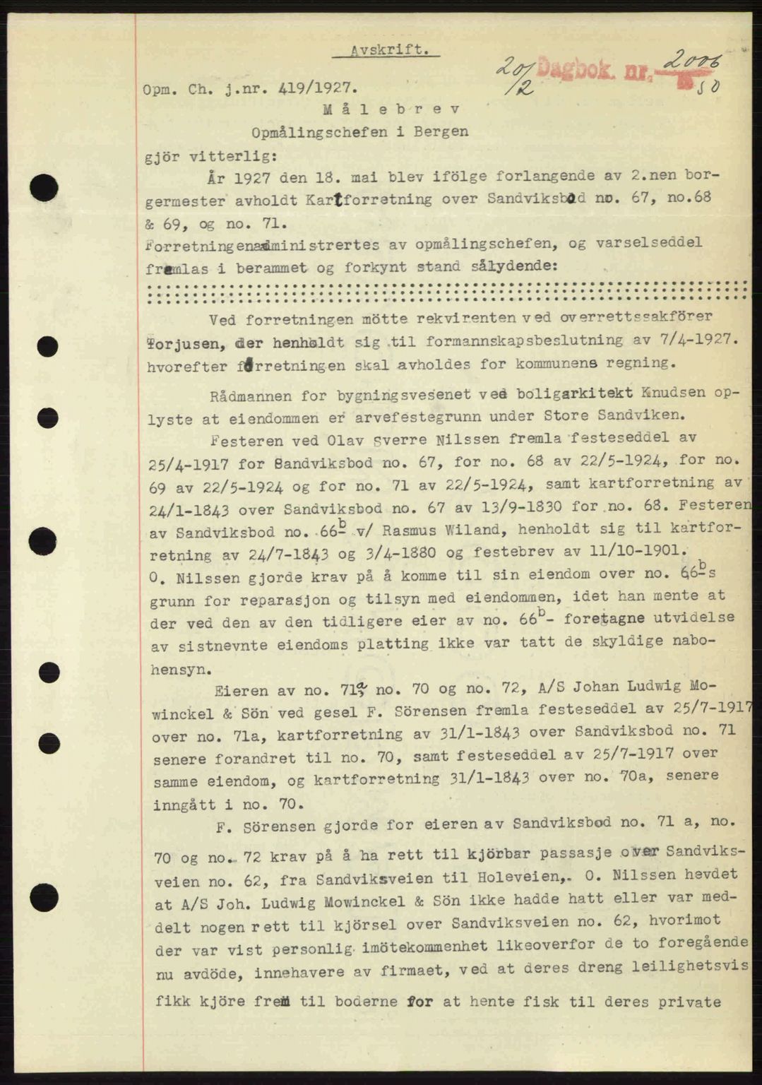 Byfogd og Byskriver i Bergen, AV/SAB-A-3401/03/03Bc/L0032: Mortgage book no. A26, 1950-1950, Diary no: : 2006/1950