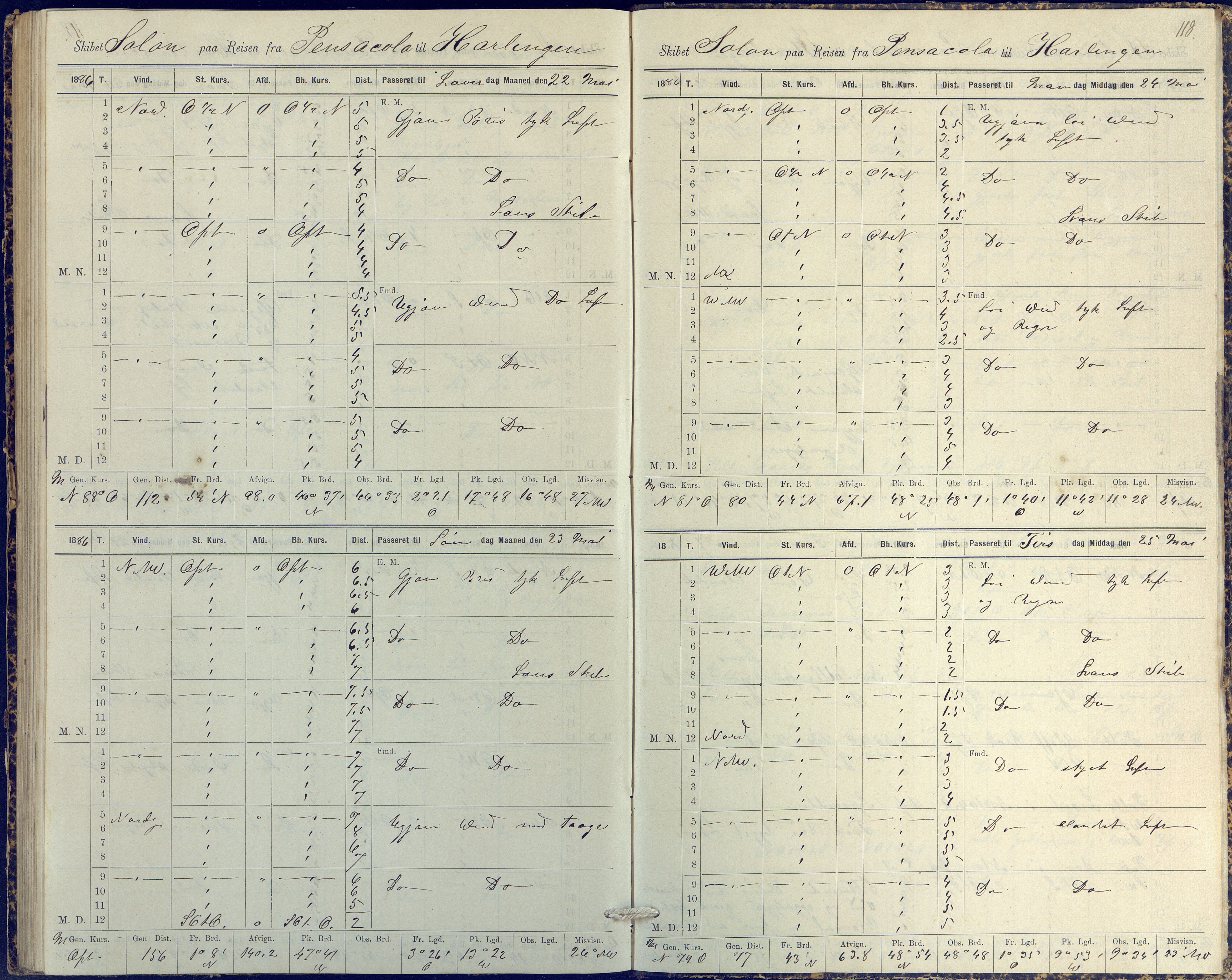 Fartøysarkivet, AAKS/PA-1934/F/L0331/0003: Solon (fregatt) / Solon (fregatt) skipsjournal 1884-1885, 1884-1885, p. 118