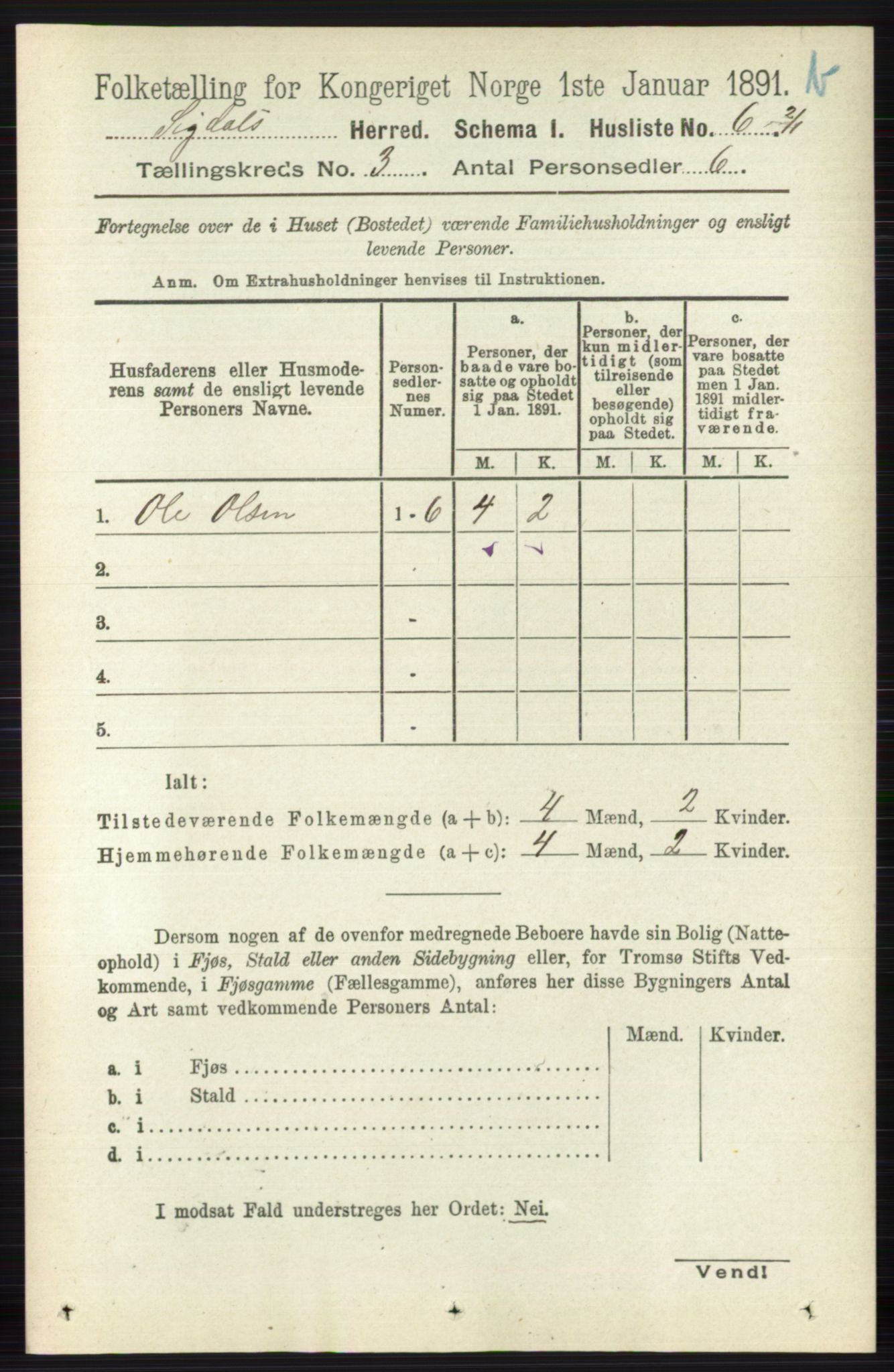 RA, 1891 census for 0621 Sigdal, 1891, p. 4252