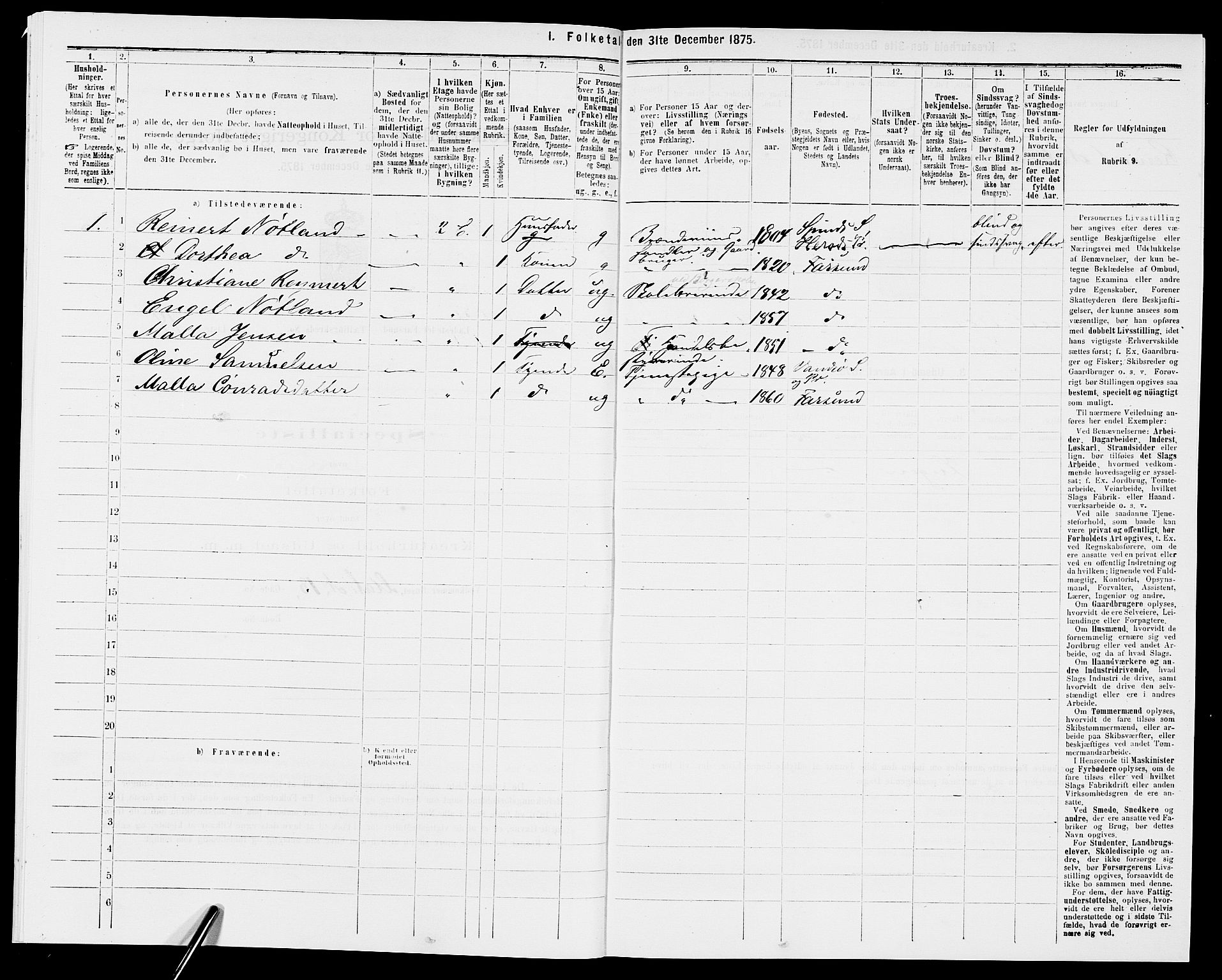 SAK, 1875 census for 1003B Vanse/Farsund, 1875, p. 35
