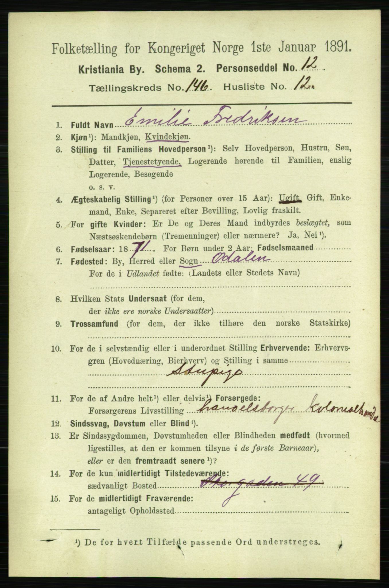 RA, 1891 census for 0301 Kristiania, 1891, p. 81358