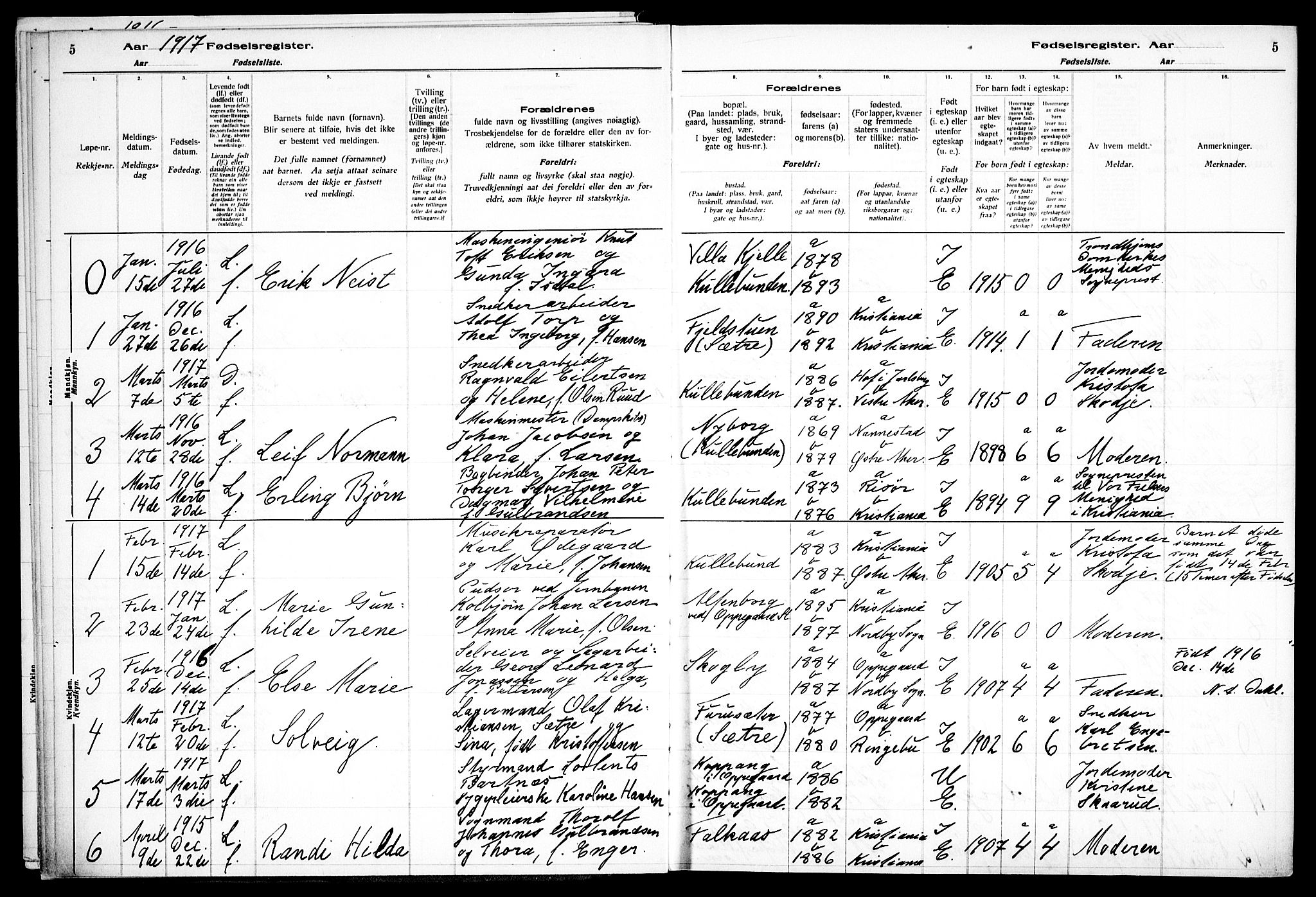 Nesodden prestekontor Kirkebøker, SAO/A-10013/J/Jb/L0001: Birth register no. II 1, 1916-1933, p. 5