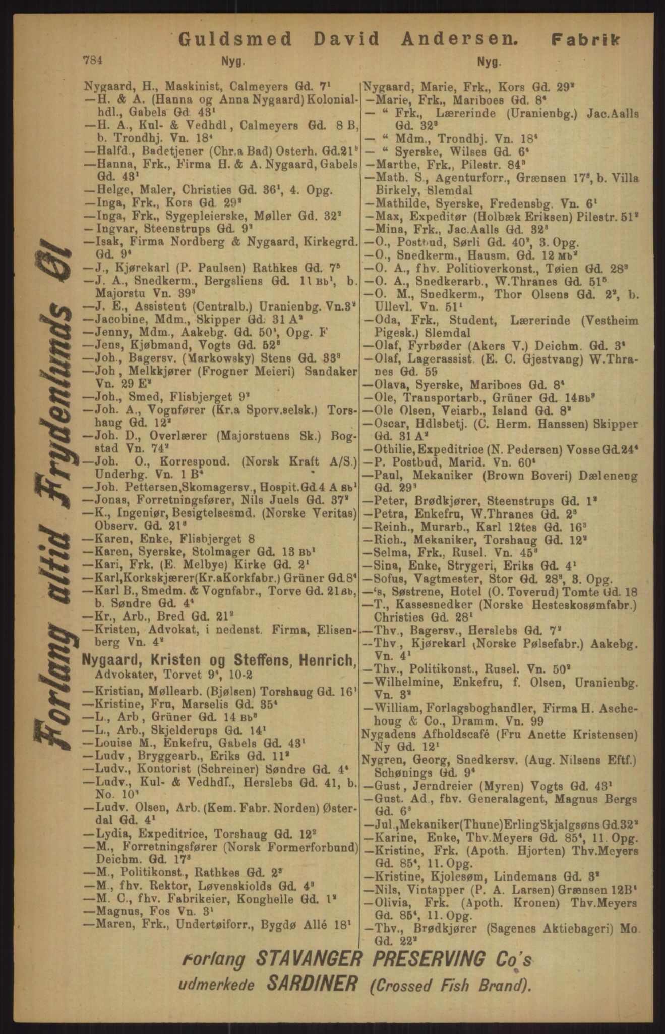 Kristiania/Oslo adressebok, PUBL/-, 1911, p. 784