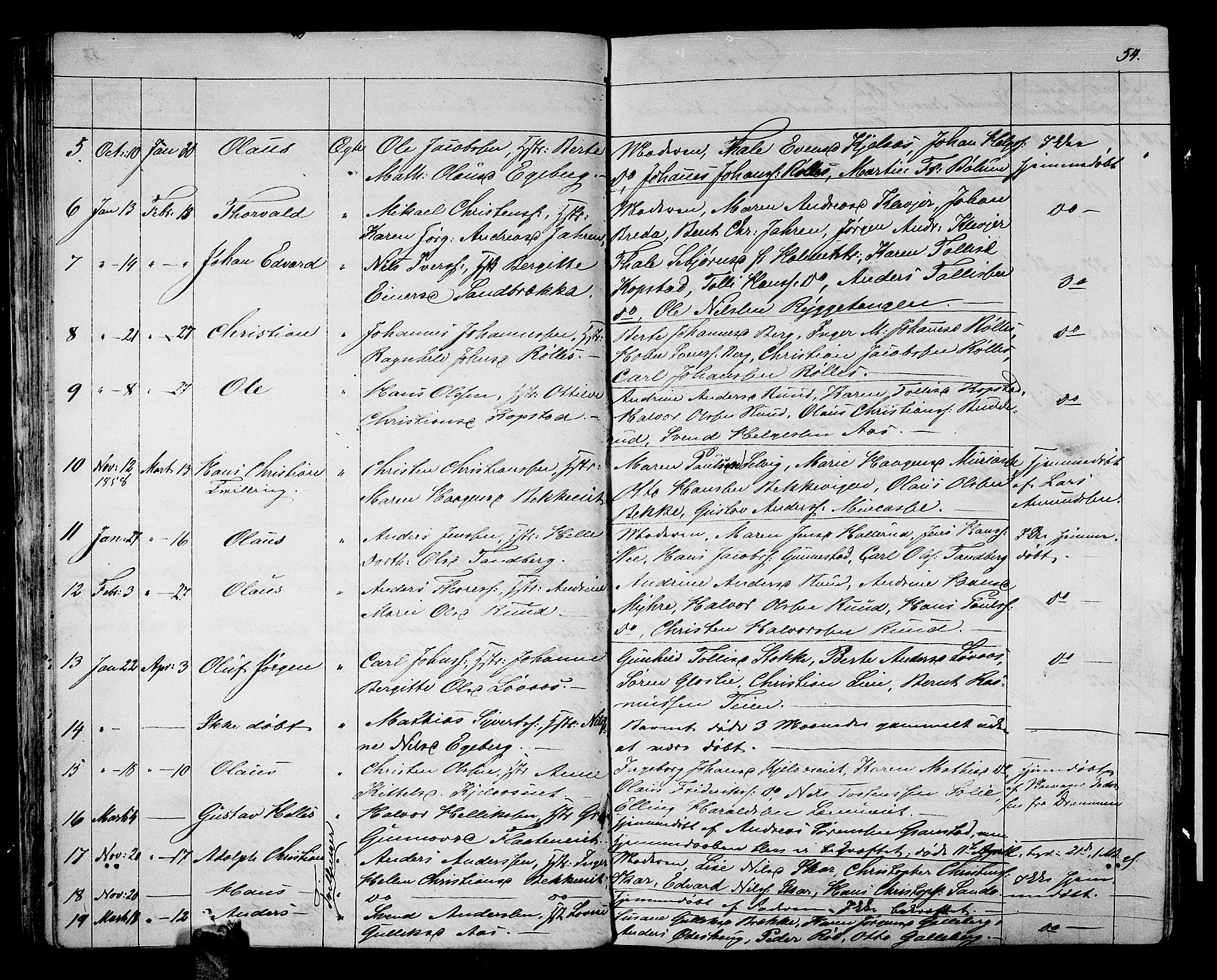 Sande Kirkebøker, AV/SAKO-A-53/G/Ga/L0002: Parish register (copy) no. 2, 1847-1863, p. 54