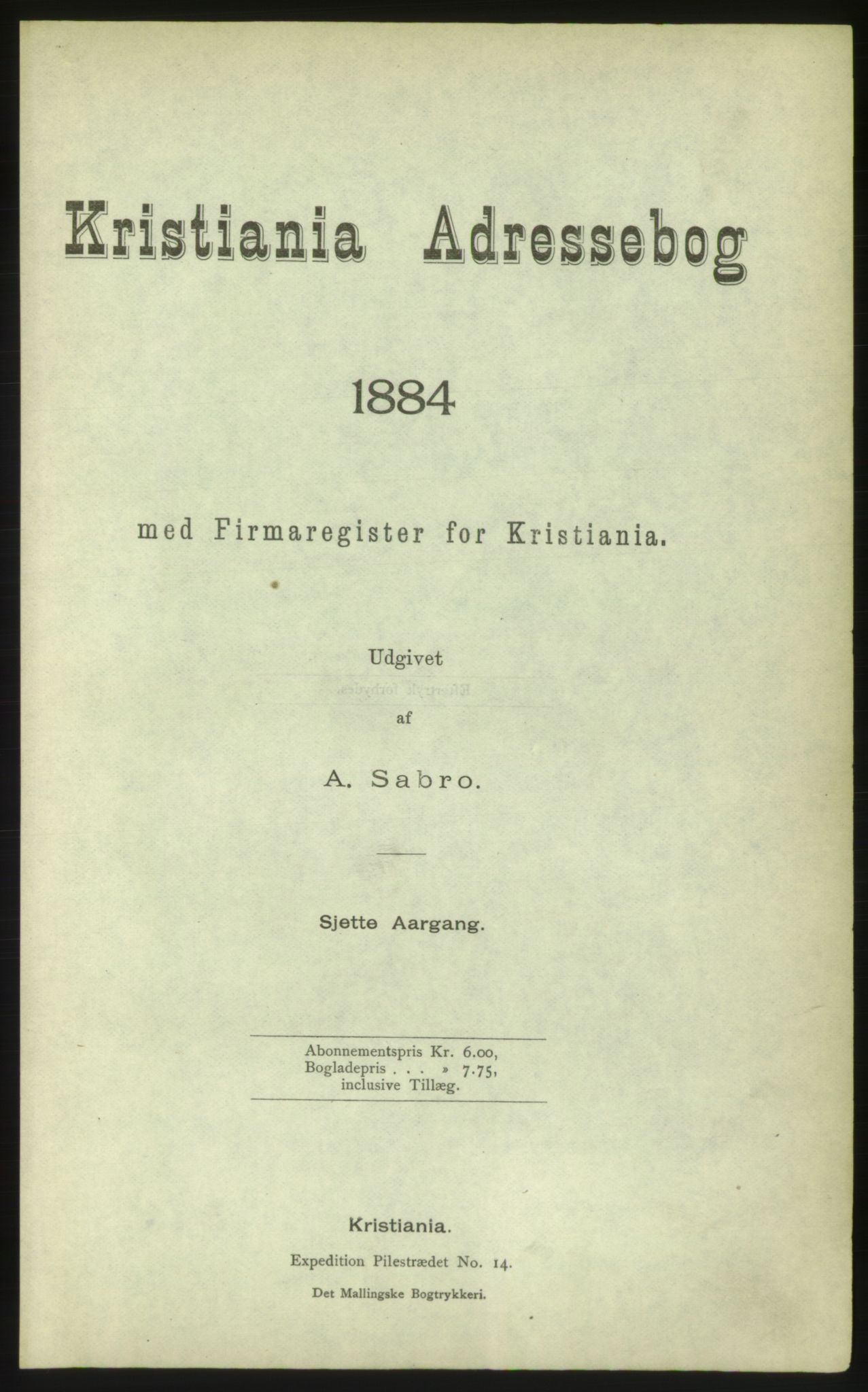 Kristiania/Oslo adressebok, PUBL/-, 1884