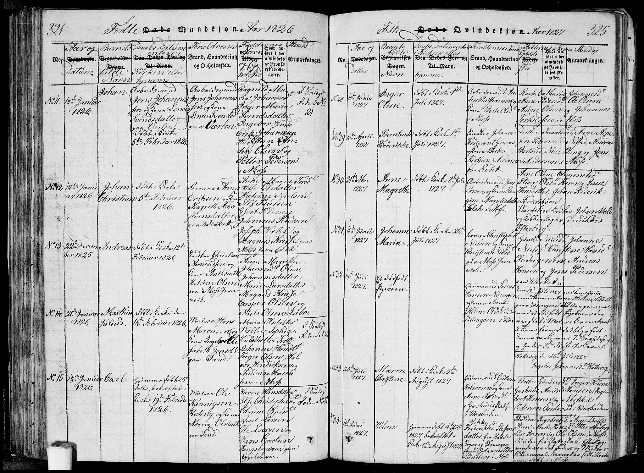 Moss prestekontor Kirkebøker, SAO/A-2003/F/Fa/L0005: Parish register (official) no. I 5, 1814-1828, p. 324-325