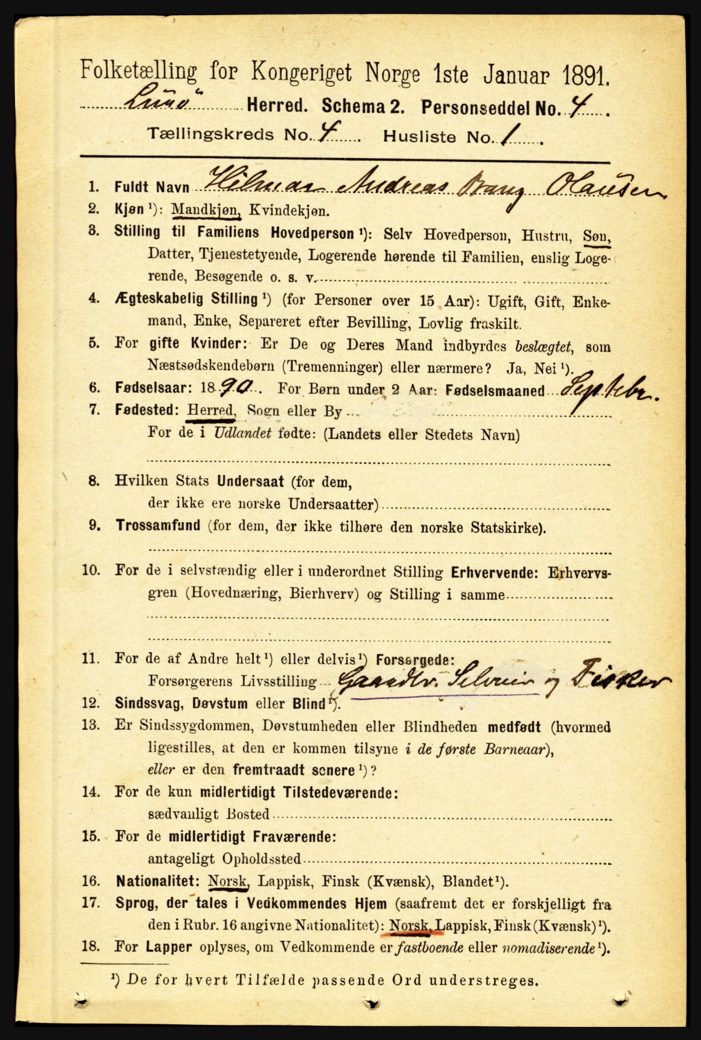 RA, 1891 census for 1834 Lurøy, 1891, p. 2021
