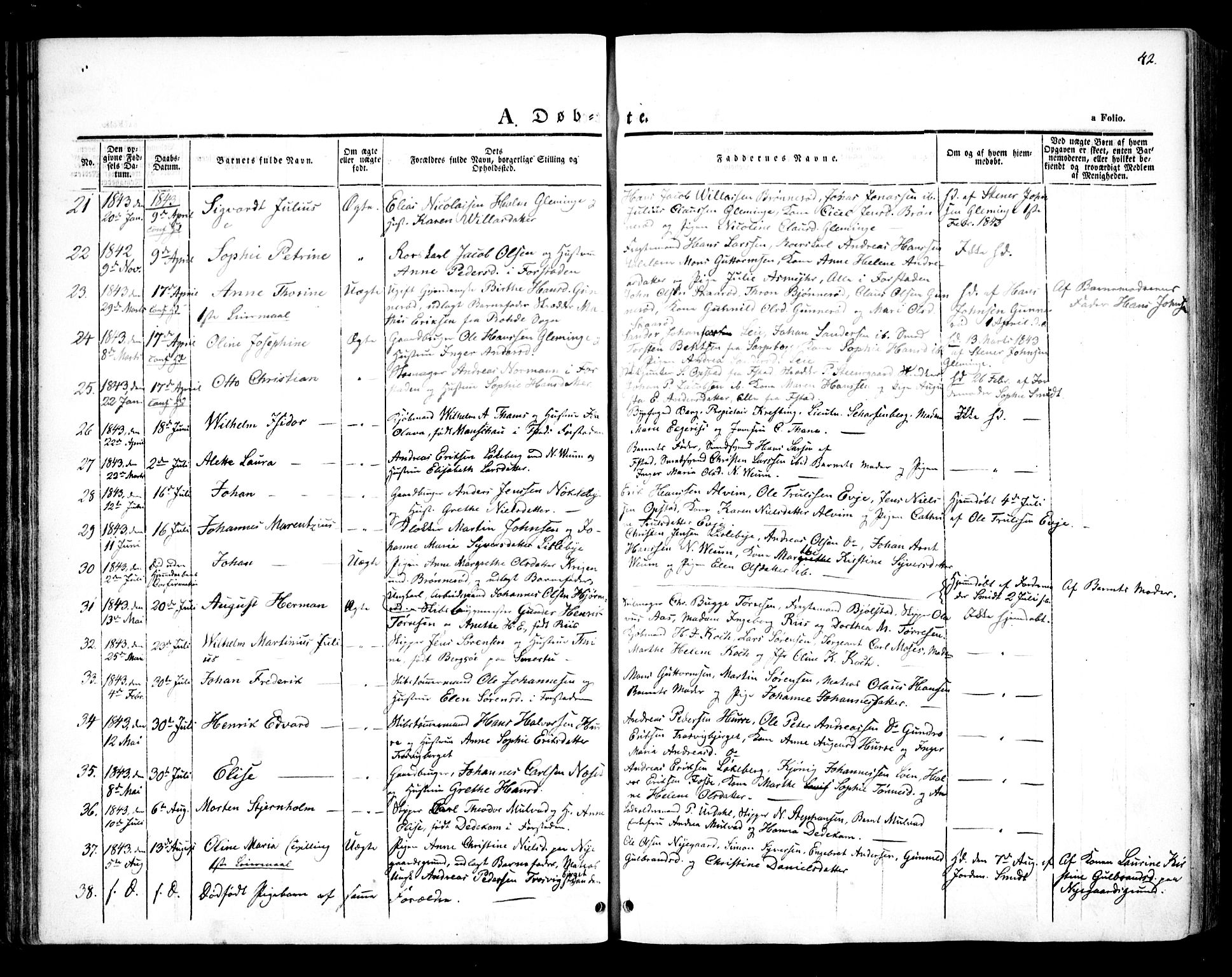 Glemmen prestekontor Kirkebøker, AV/SAO-A-10908/F/Fa/L0005: Parish register (official) no. 5, 1838-1852, p. 42