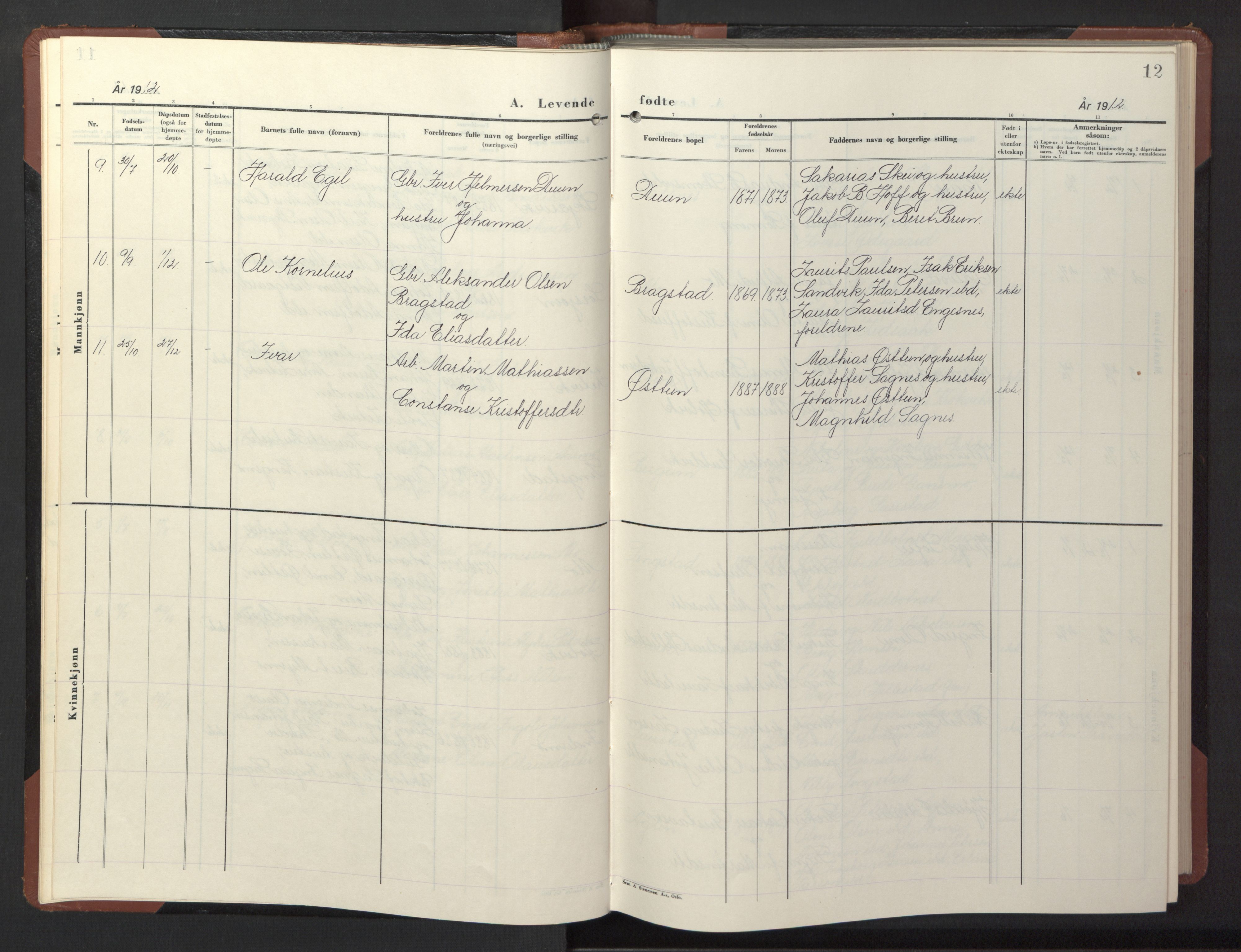 Ministerialprotokoller, klokkerbøker og fødselsregistre - Nord-Trøndelag, SAT/A-1458/773/L0625: Parish register (copy) no. 773C01, 1910-1952, p. 12