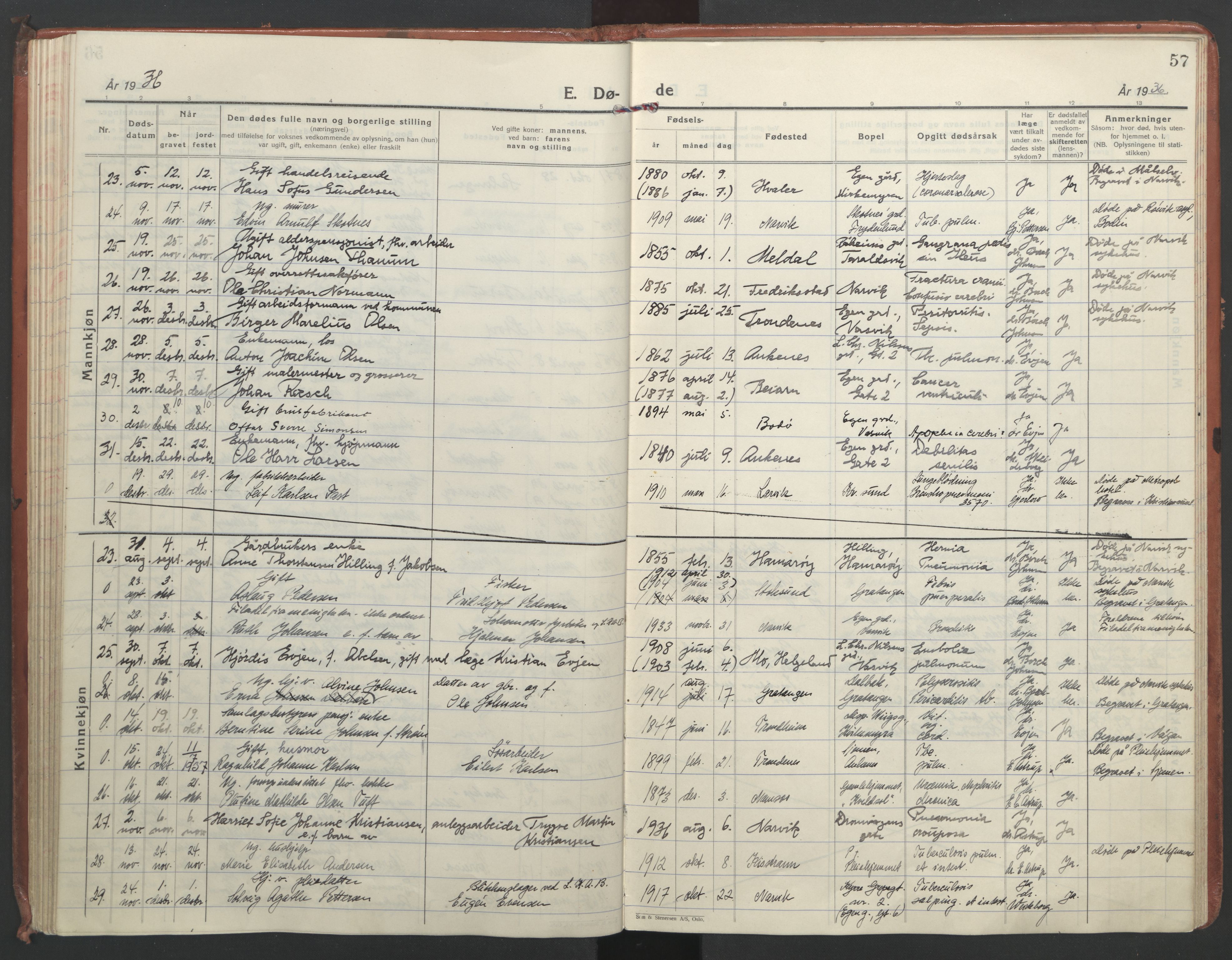 Ministerialprotokoller, klokkerbøker og fødselsregistre - Nordland, AV/SAT-A-1459/871/L1005: Parish register (official) no. 871A21, 1926-1940, p. 57