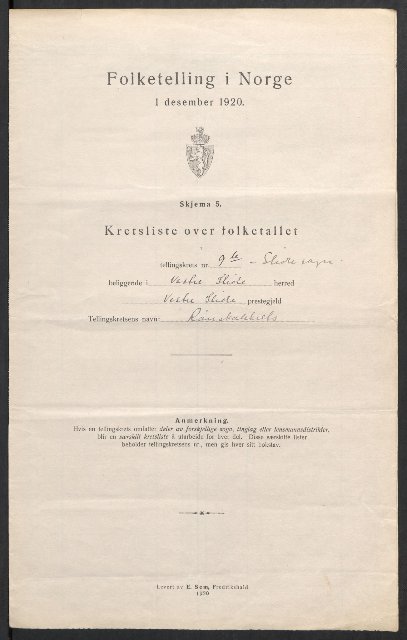 SAH, 1920 census for Vestre Slidre, 1920, p. 42