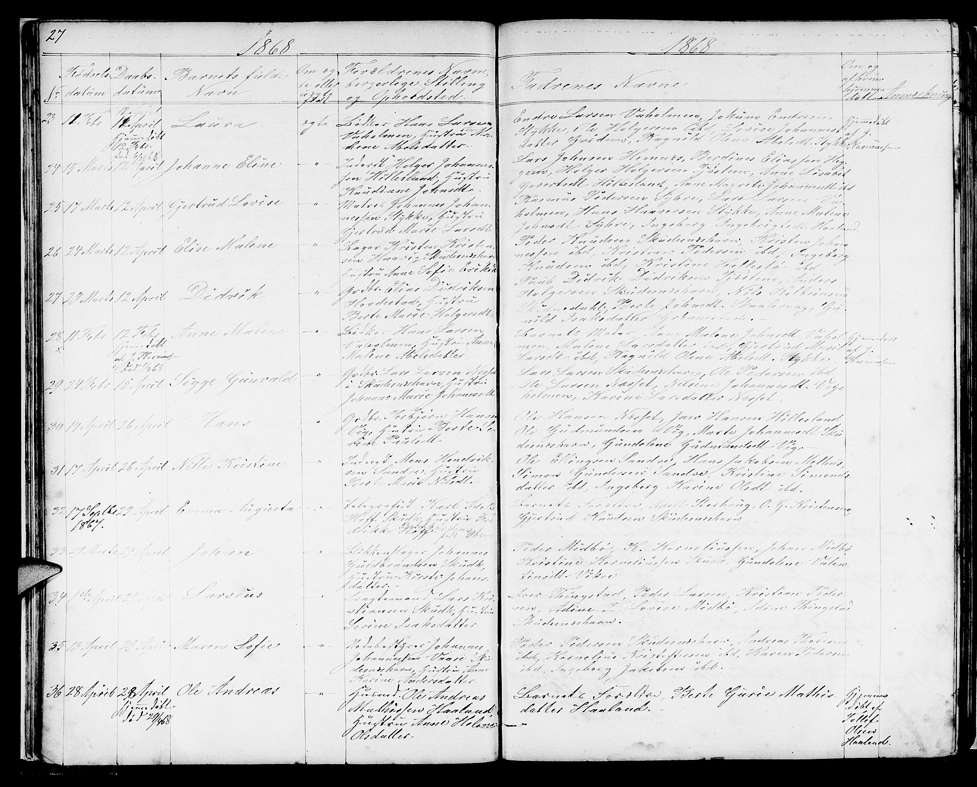 Skudenes sokneprestkontor, AV/SAST-A -101849/H/Ha/Hab/L0004: Parish register (copy) no. B 4, 1865-1884, p. 27