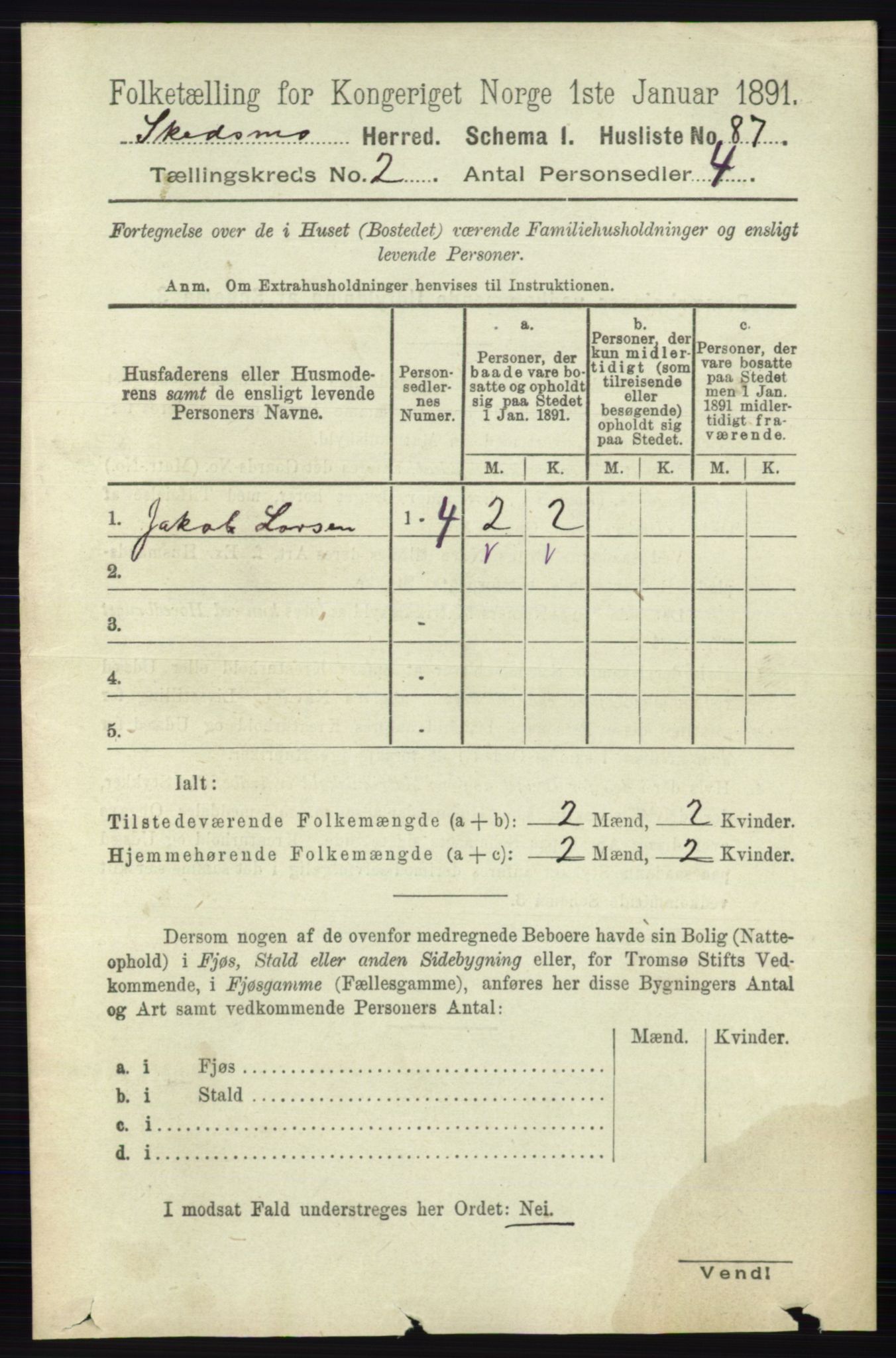 RA, 1891 census for 0231 Skedsmo, 1891, p. 598