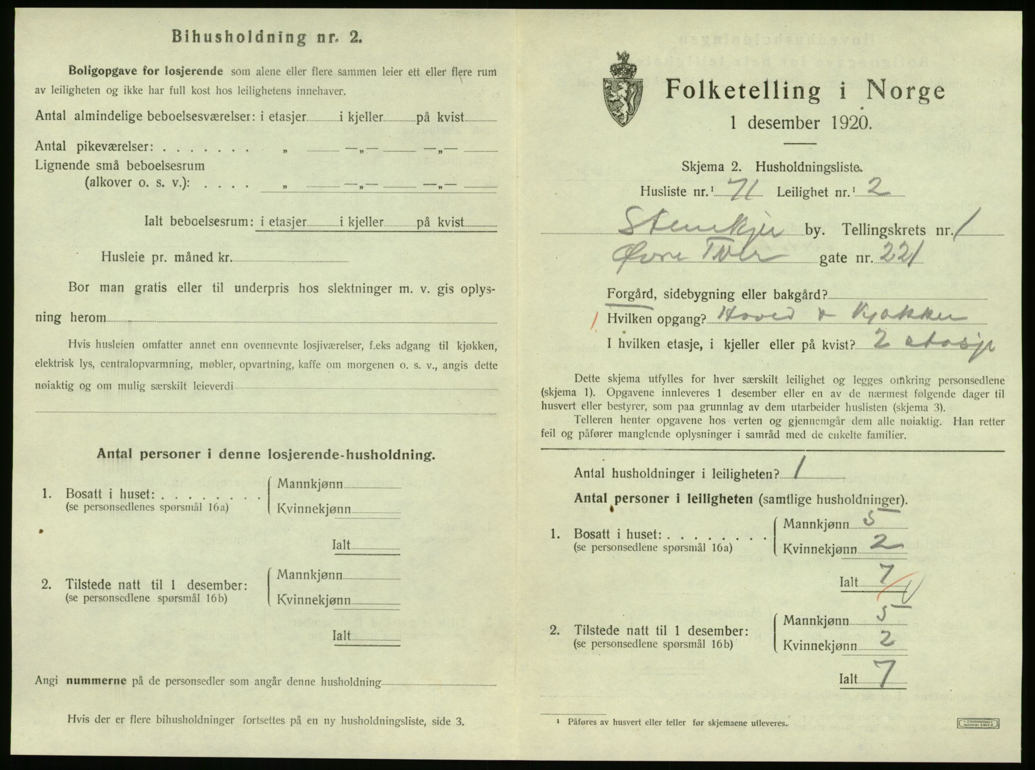 SAT, 1920 census for Steinkjer, 1920, p. 1354