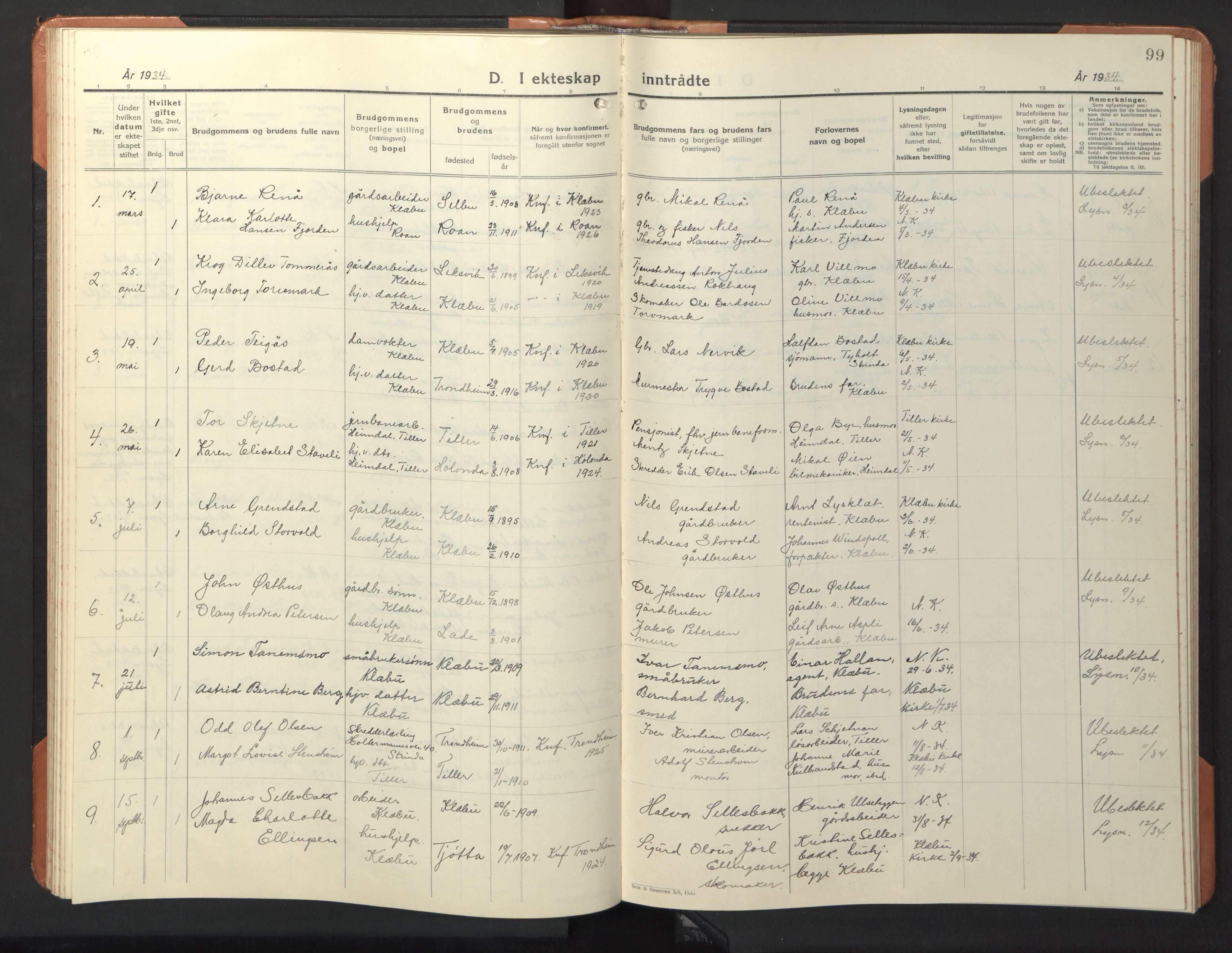 Ministerialprotokoller, klokkerbøker og fødselsregistre - Sør-Trøndelag, SAT/A-1456/618/L0454: Parish register (copy) no. 618C05, 1926-1946, p. 99