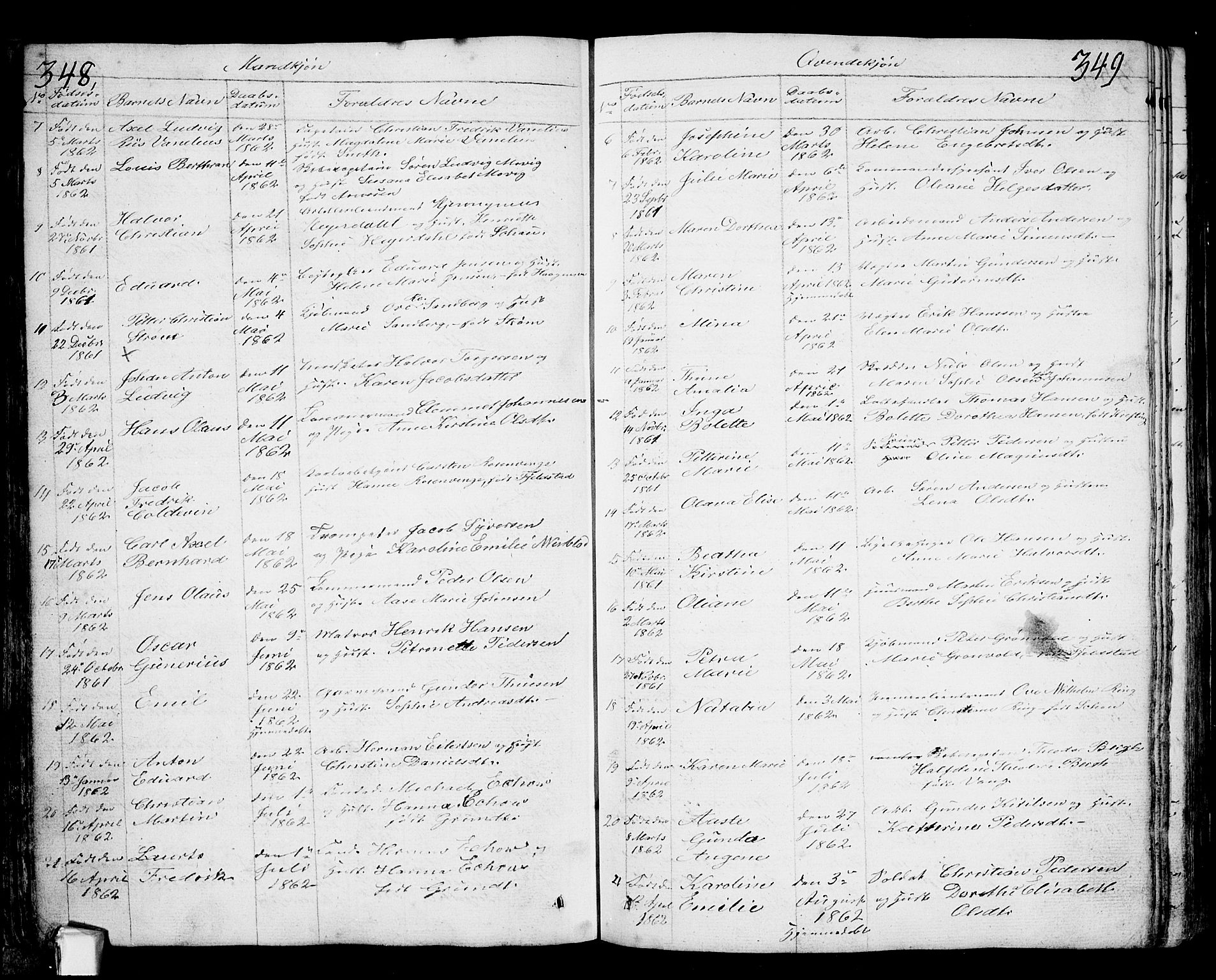 Fredrikstad prestekontor Kirkebøker, SAO/A-11082/G/Ga/L0001: Parish register (copy) no. 1, 1824-1879, p. 348-349