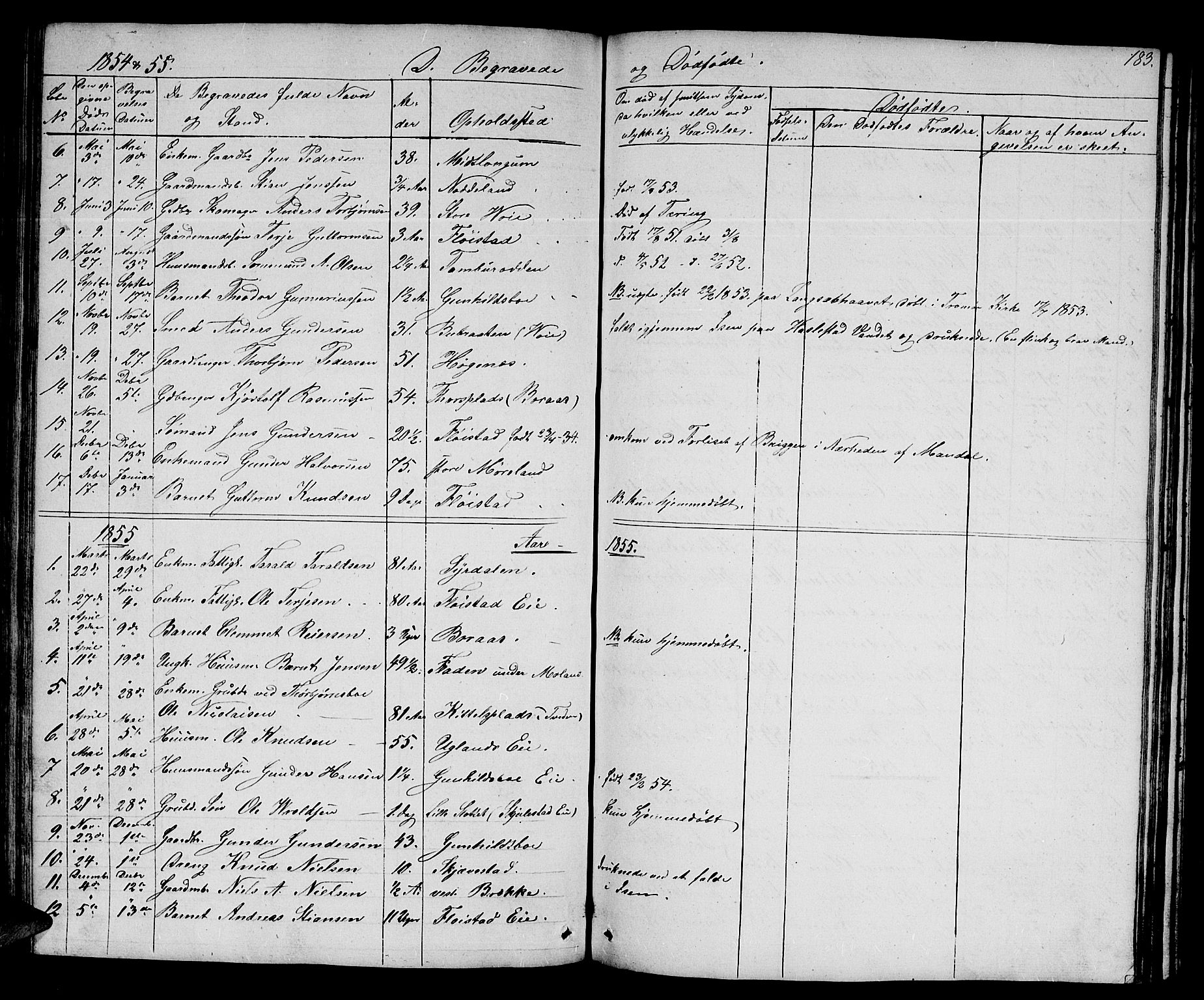 Austre Moland sokneprestkontor, SAK/1111-0001/F/Fb/Fba/L0001: Parish register (copy) no. B 1, 1842-1868, p. 183