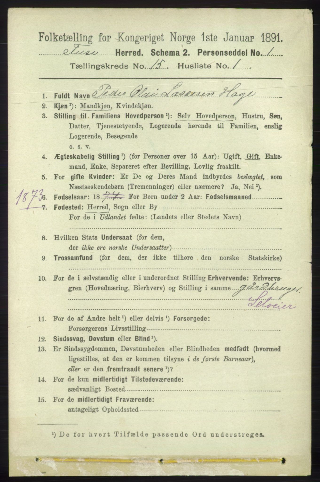 RA, 1891 census for 1241 Fusa, 1891, p. 3394