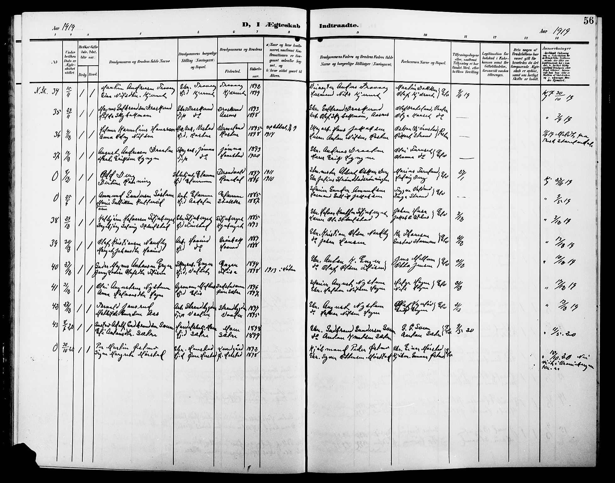 Elverum prestekontor, AV/SAH-PREST-044/H/Ha/Hab/L0009: Parish register (copy) no. 9, 1908-1921, p. 56