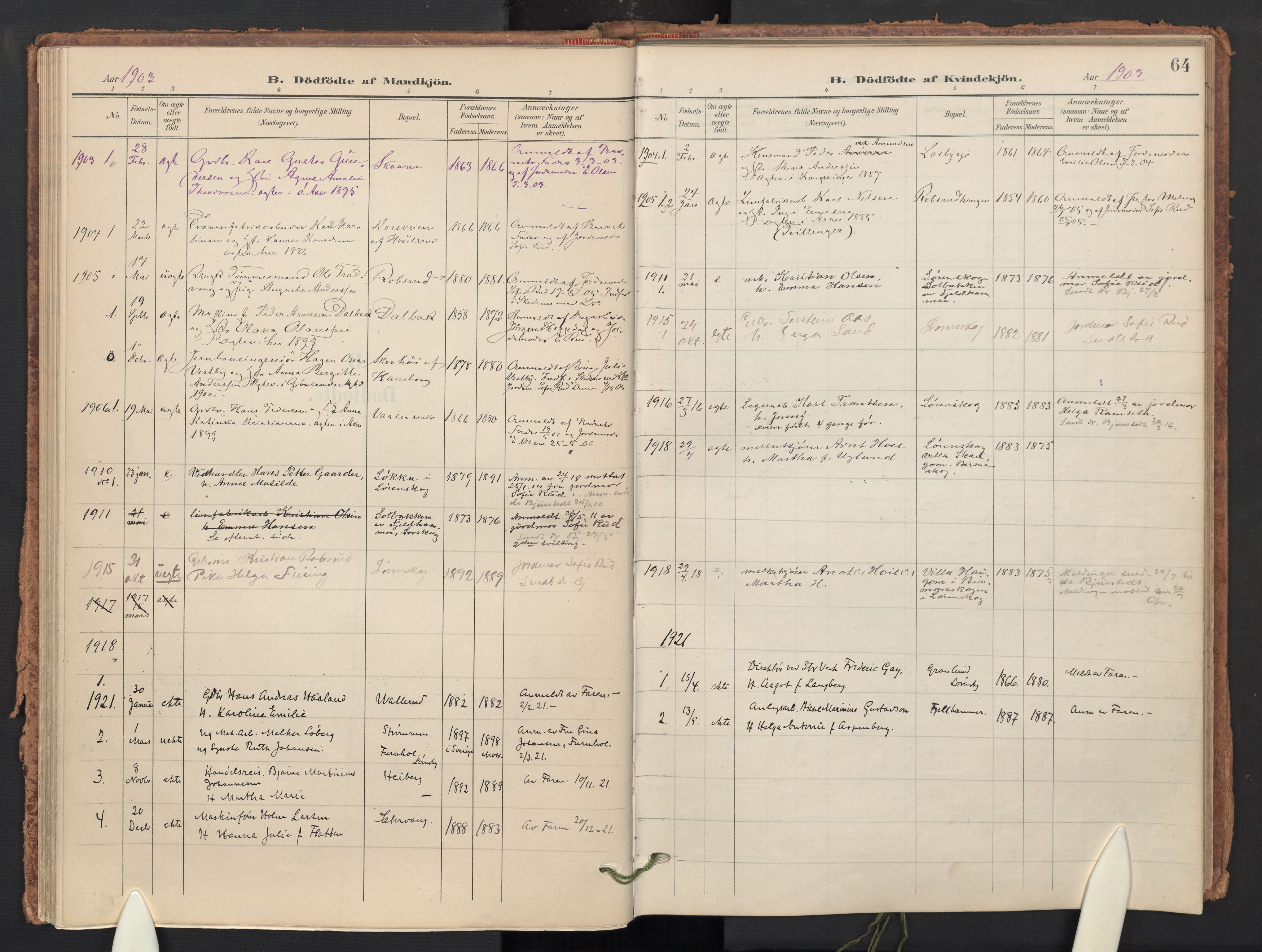 Skedsmo prestekontor Kirkebøker, AV/SAO-A-10033a/F/Fb/L0002: Parish register (official) no. II 2, 1902-1921, p. 64