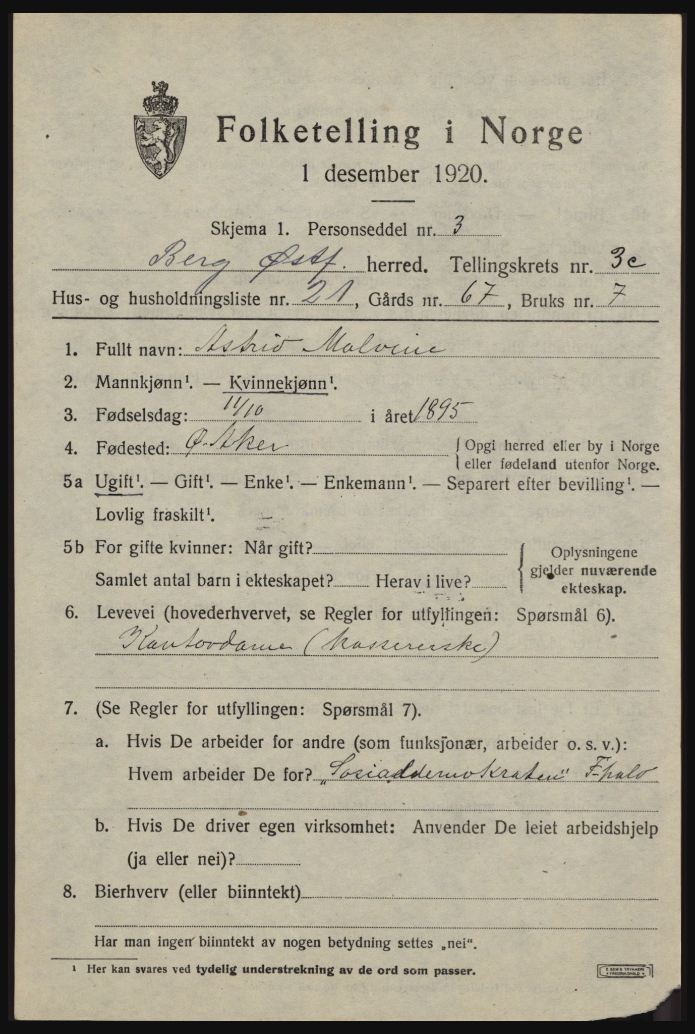 SAO, 1920 census for Berg, 1920, p. 7327