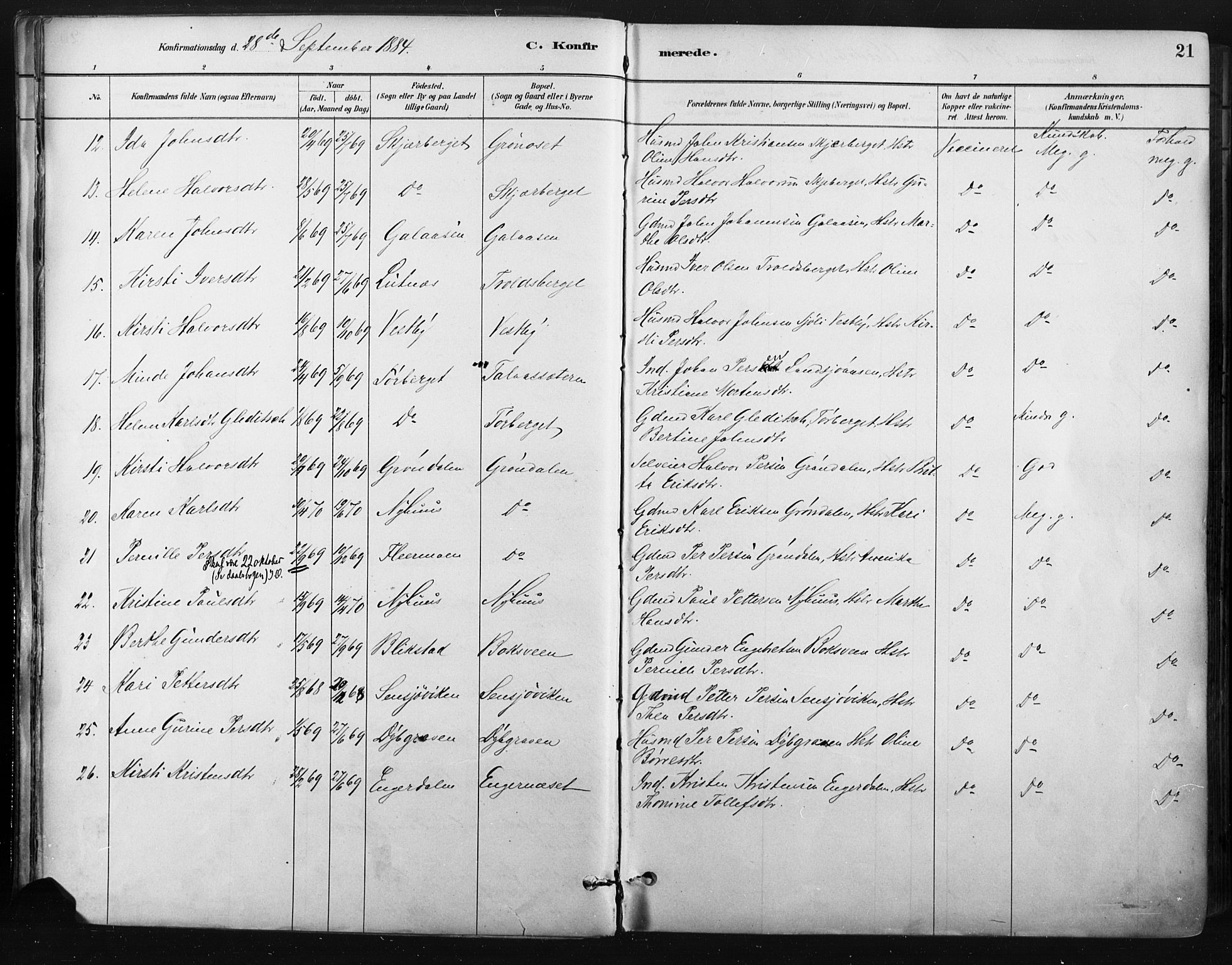 Trysil prestekontor, SAH/PREST-046/H/Ha/Haa/L0009: Parish register (official) no. 9, 1881-1897, p. 21