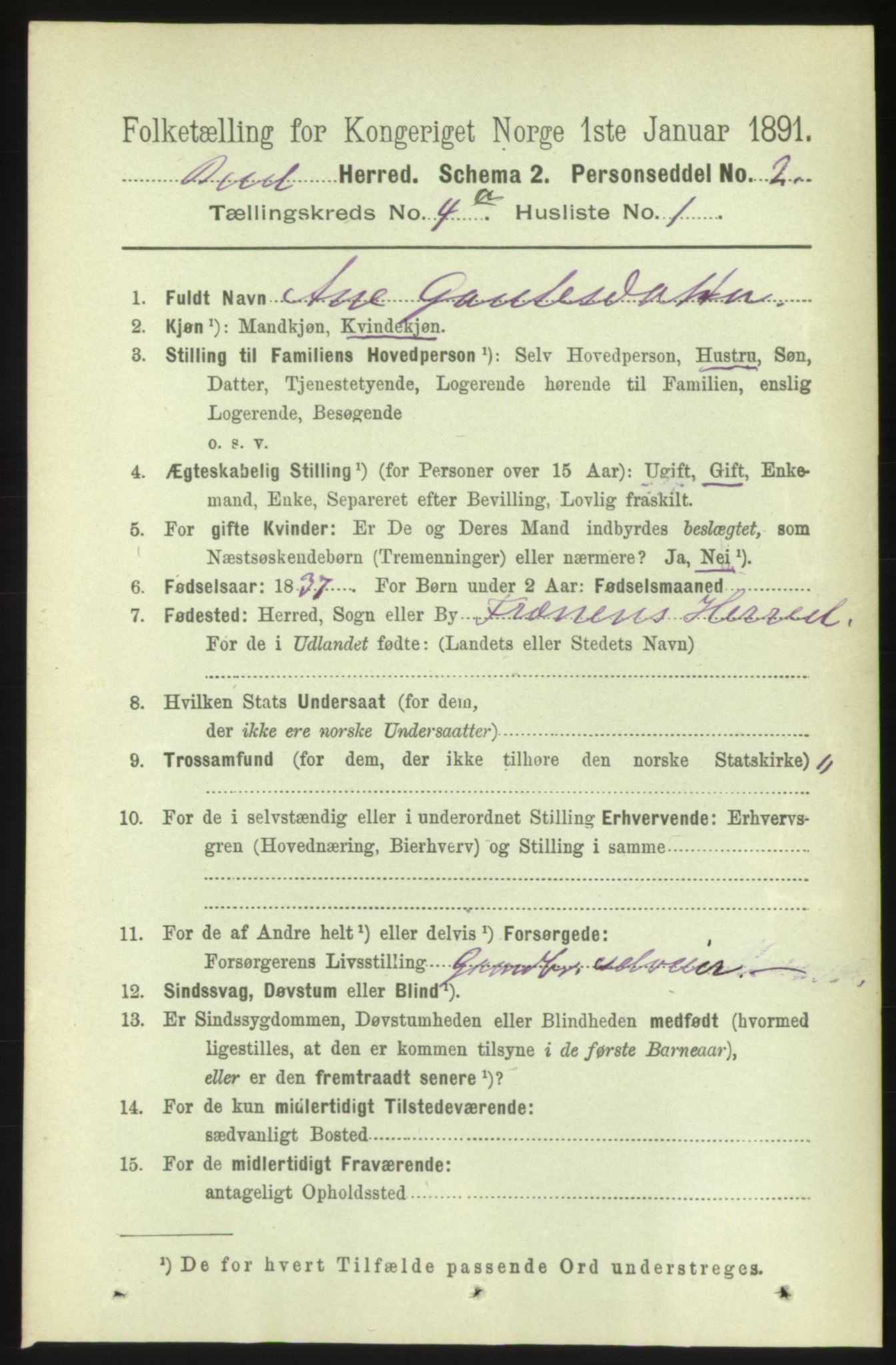 RA, 1891 census for 1549 Bud, 1891, p. 2168