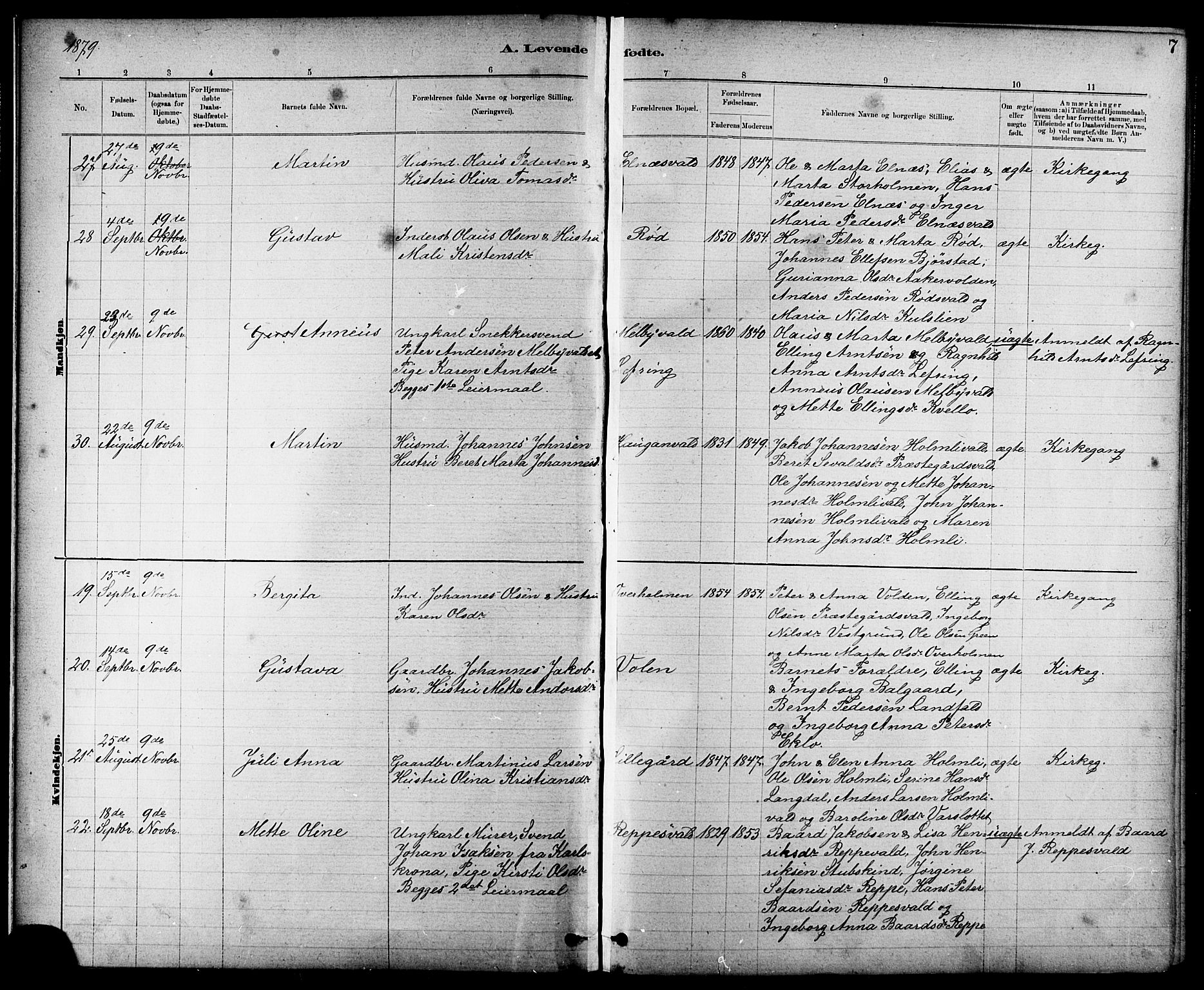 Ministerialprotokoller, klokkerbøker og fødselsregistre - Nord-Trøndelag, AV/SAT-A-1458/724/L0267: Parish register (copy) no. 724C03, 1879-1898, p. 7