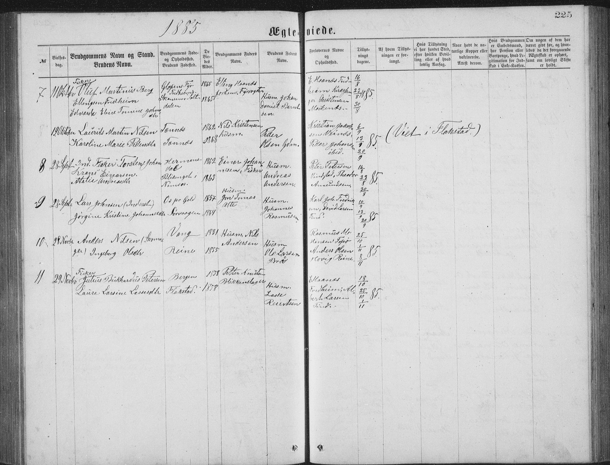 Ministerialprotokoller, klokkerbøker og fødselsregistre - Nordland, AV/SAT-A-1459/886/L1225: Parish register (copy) no. 886C02, 1874-1896, p. 225